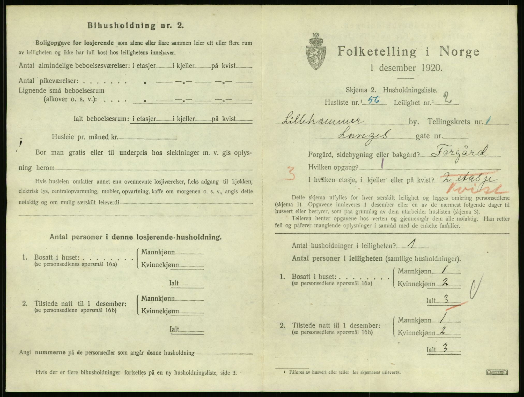 SAH, 1920 census for Lillehammer, 1920, p. 1508