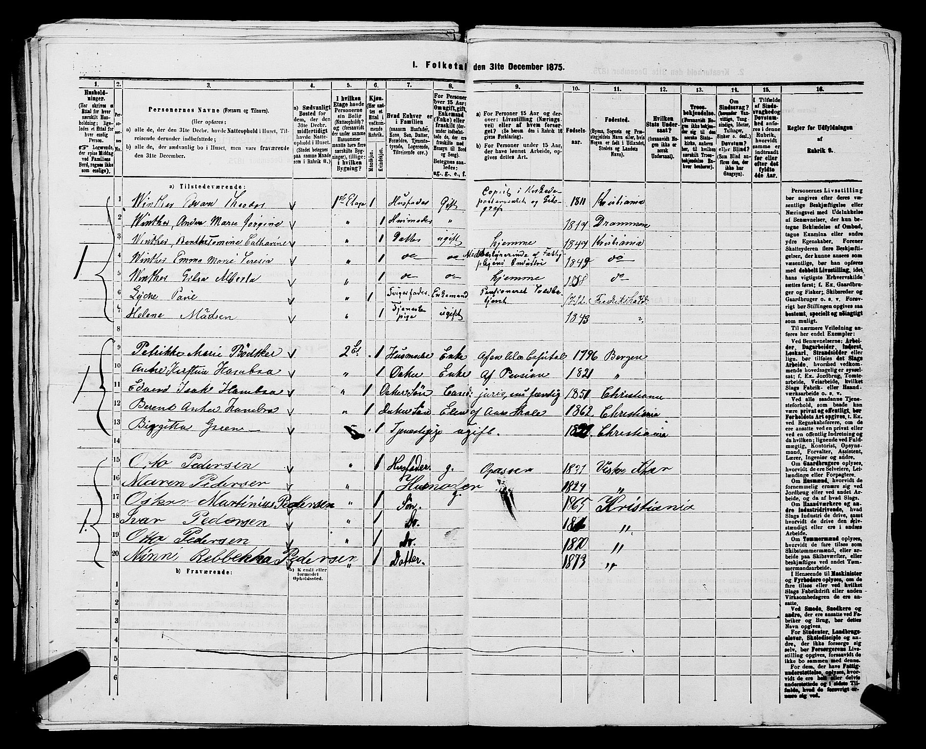 RA, 1875 census for 0218aP Vestre Aker, 1875, p. 2298