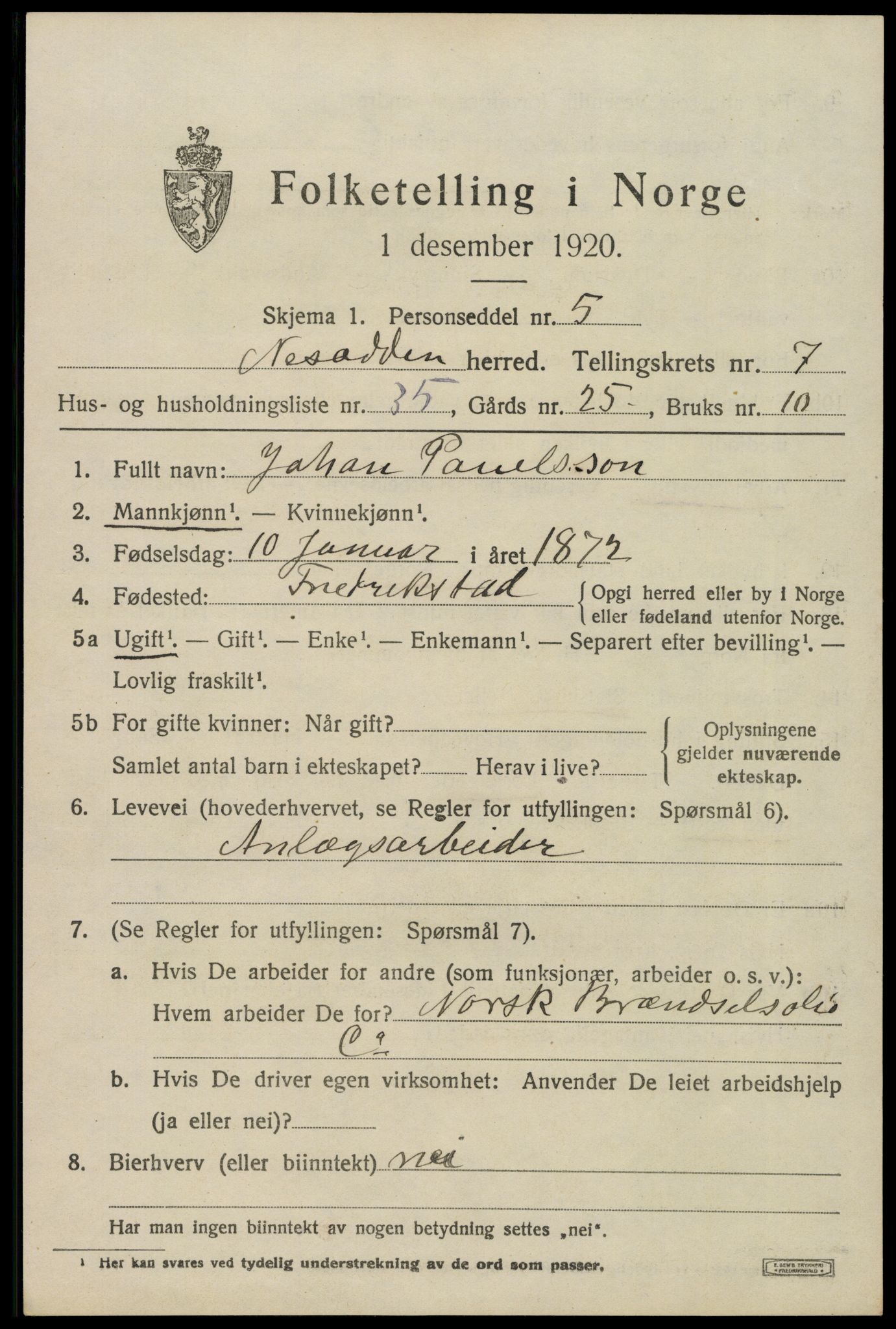 SAO, 1920 census for Nesodden, 1920, p. 6057