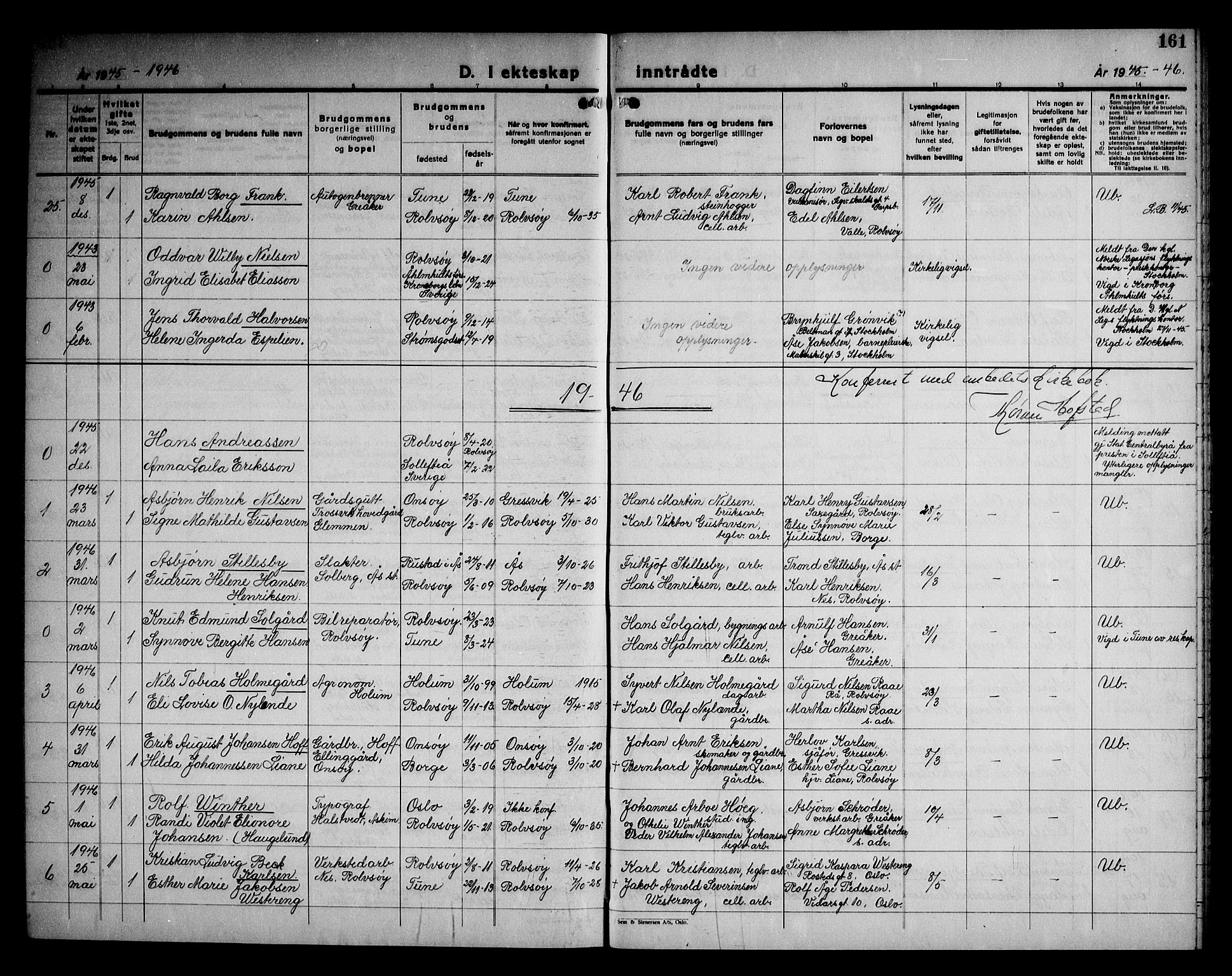 Rolvsøy prestekontor Kirkebøker, AV/SAO-A-2004/G/Ga/L0003: Parish register (copy) no. 3, 1935-1947, p. 161