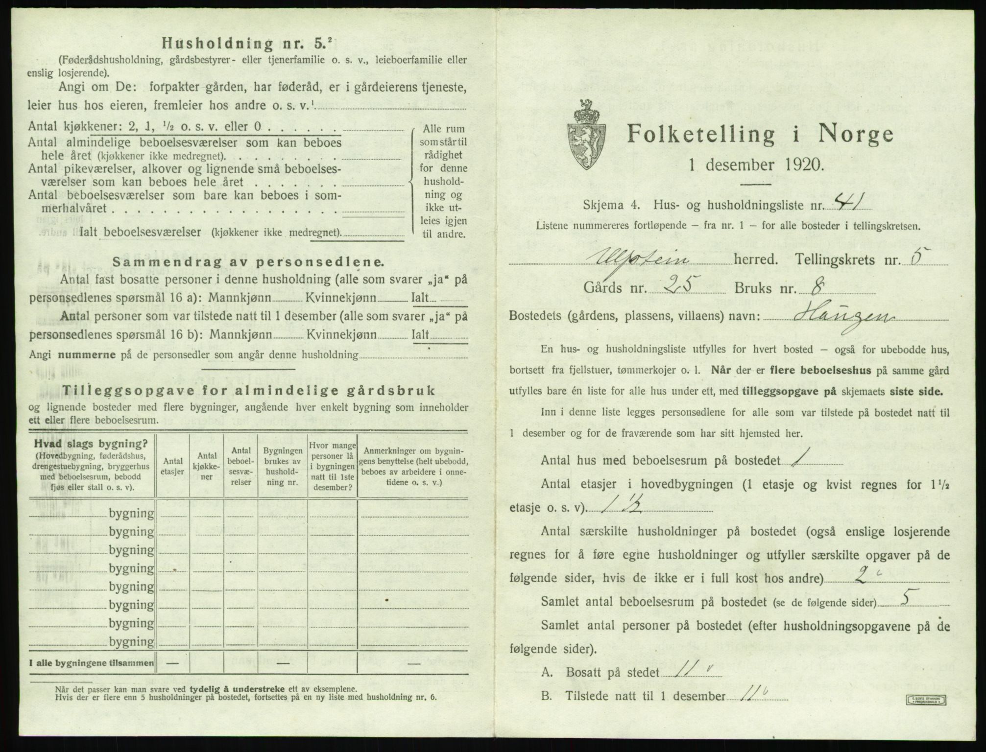 SAT, 1920 census for Ulstein, 1920, p. 436