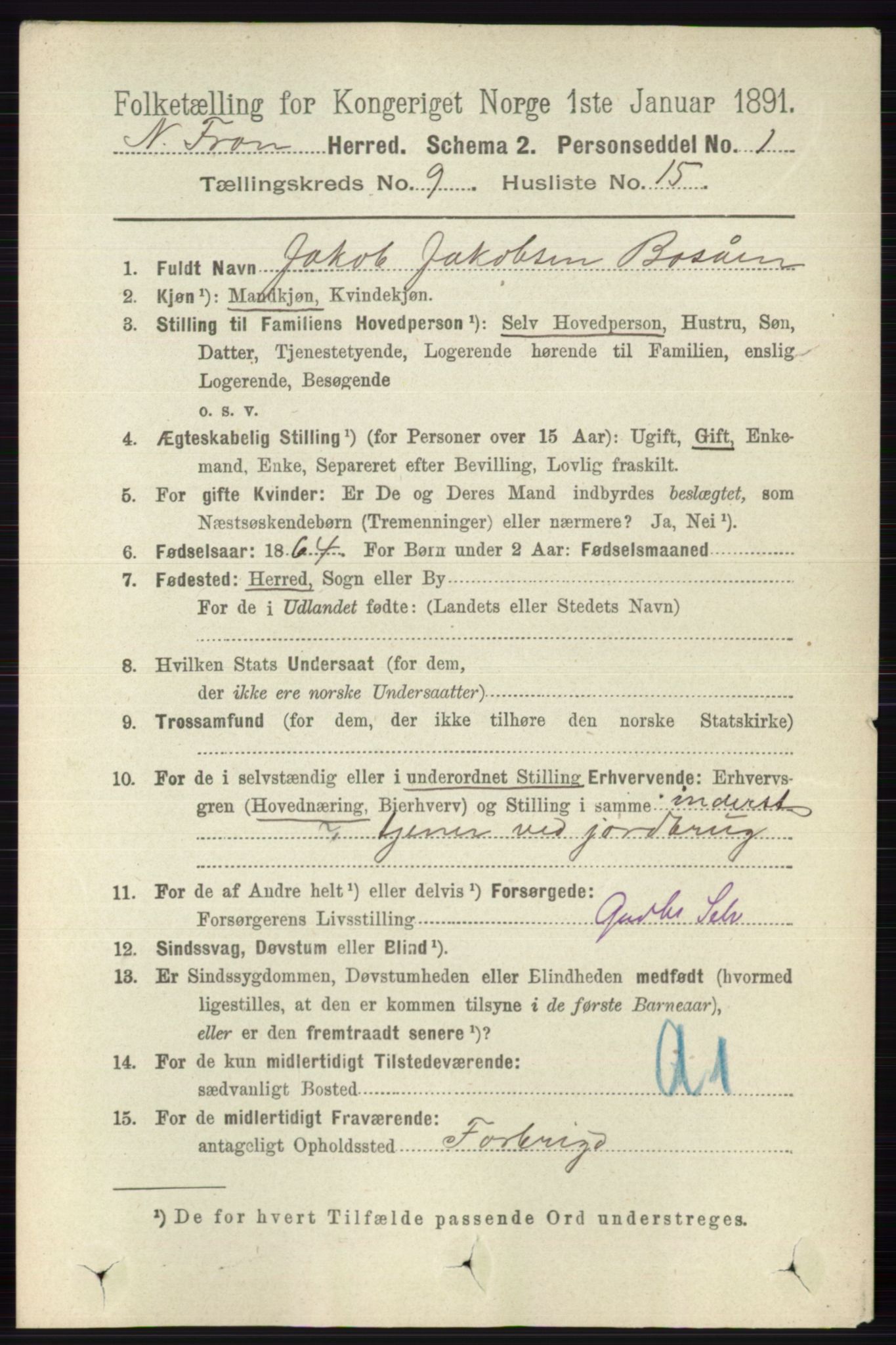 RA, 1891 census for 0518 Nord-Fron, 1891, p. 3784