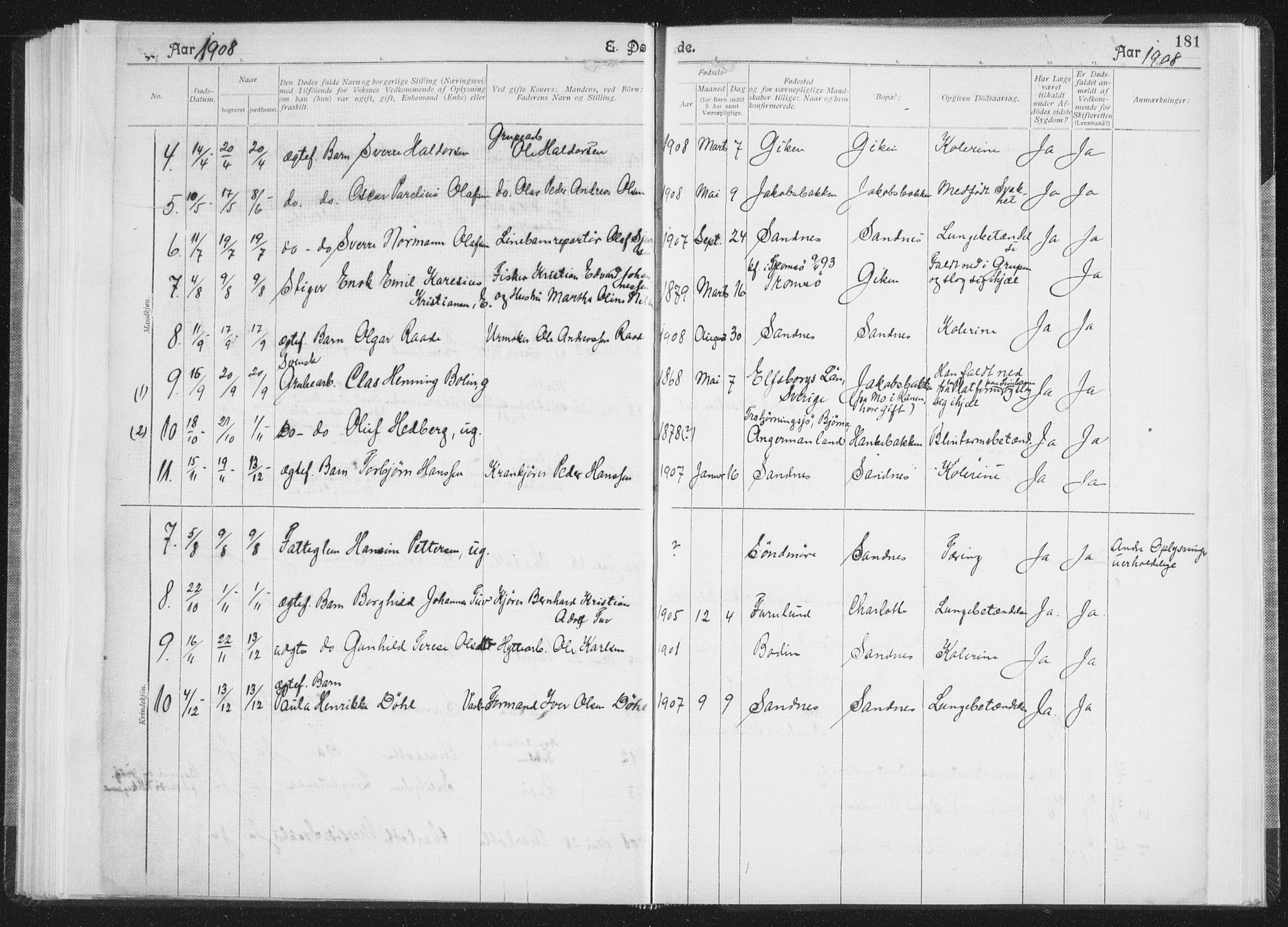 Ministerialprotokoller, klokkerbøker og fødselsregistre - Nordland, SAT/A-1459/850/L0711: Curate's parish register no. 850B01, 1902-1915, p. 181