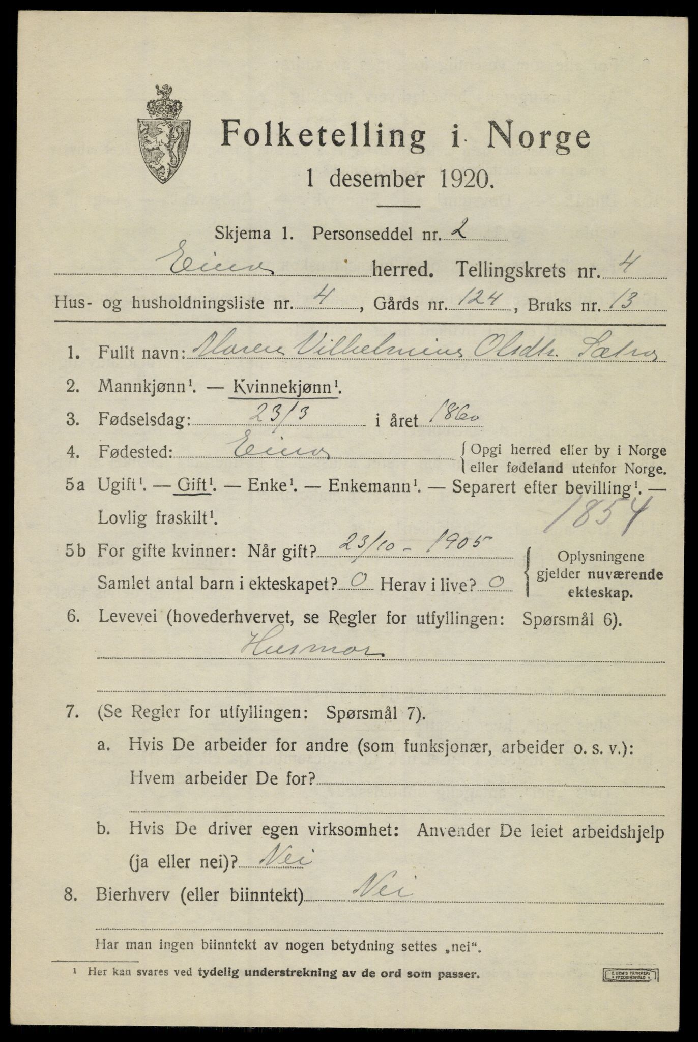 SAH, 1920 census for Eina, 1920, p. 2934