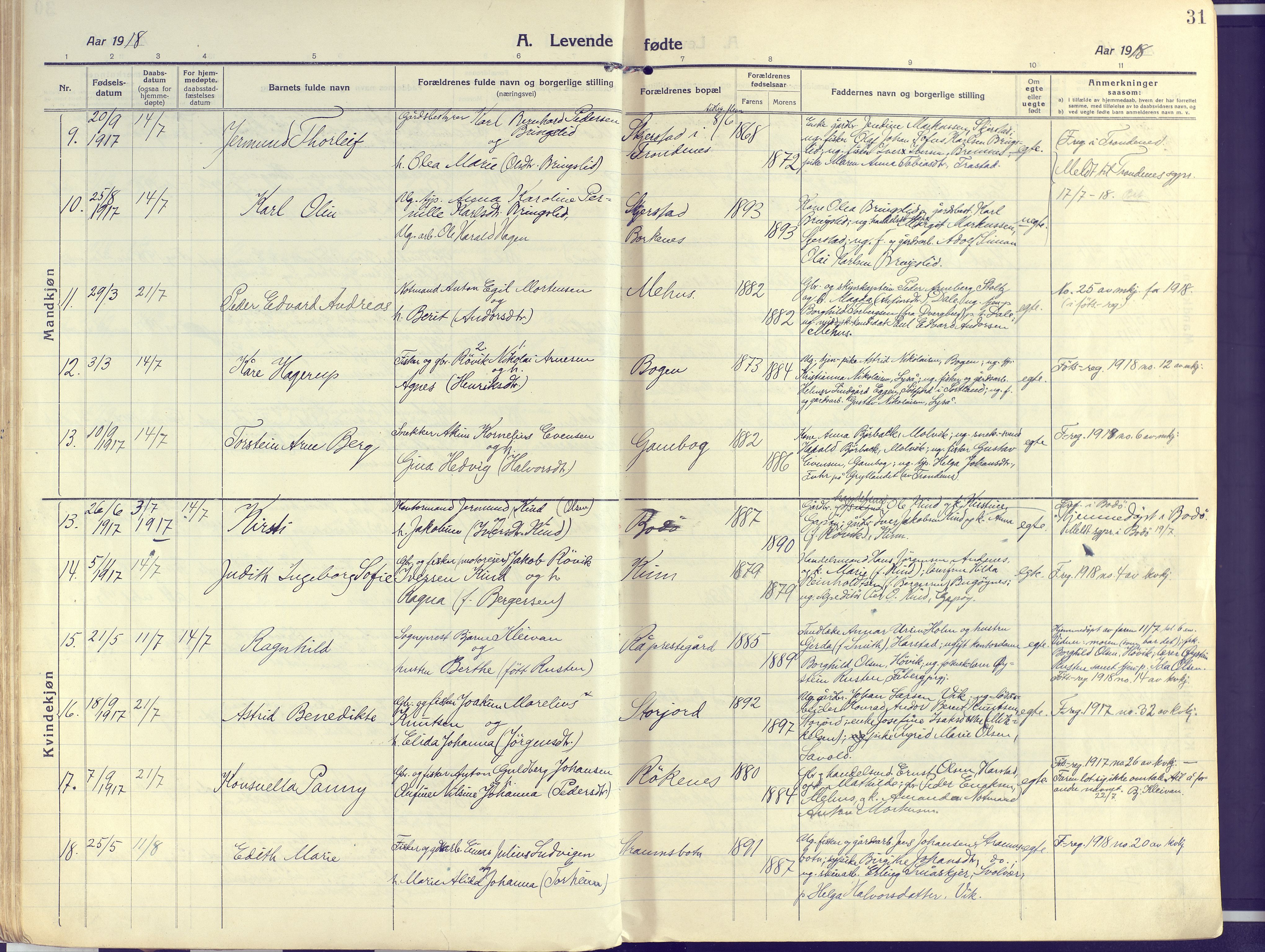 Kvæfjord sokneprestkontor, SATØ/S-1323/G/Ga/Gaa/L0007kirke: Parish register (official) no. 7, 1915-1931, p. 31