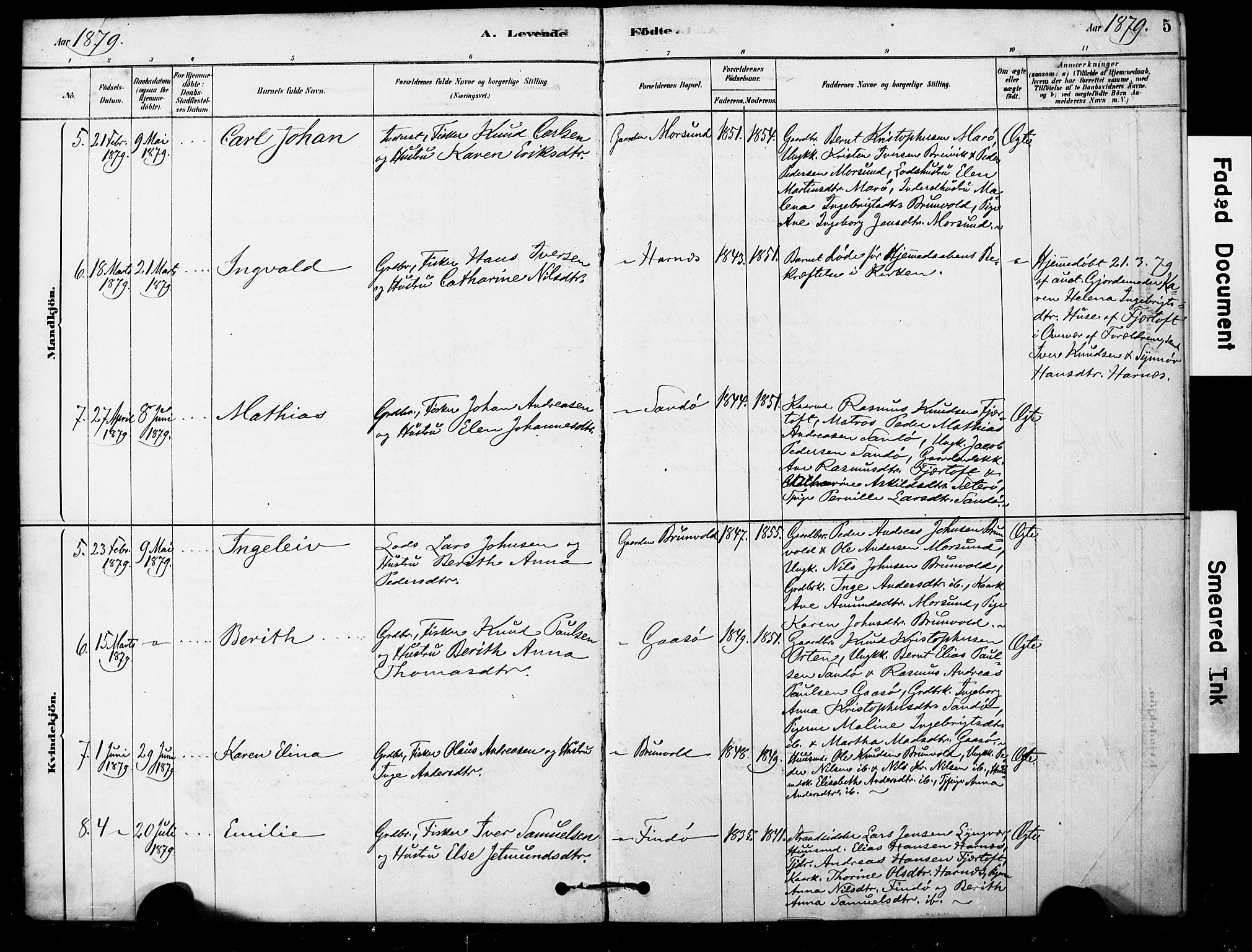 Ministerialprotokoller, klokkerbøker og fødselsregistre - Møre og Romsdal, AV/SAT-A-1454/561/L0729: Parish register (official) no. 561A03, 1878-1900, p. 5