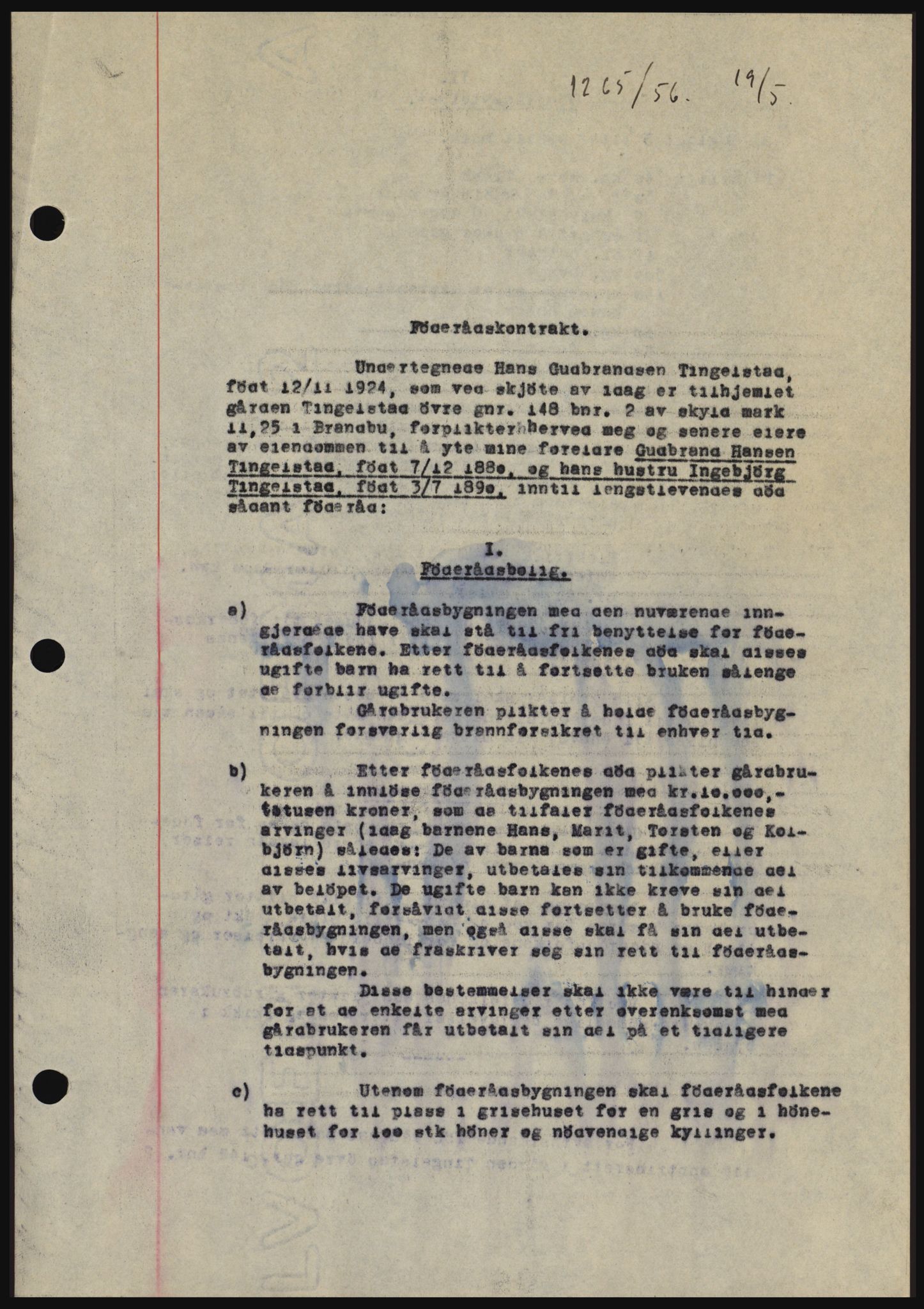 Hadeland og Land tingrett, SAH/TING-010/H/Hb/Hbc/L0034: Mortgage book no. B34, 1956-1956, Diary no: : 1265/1956