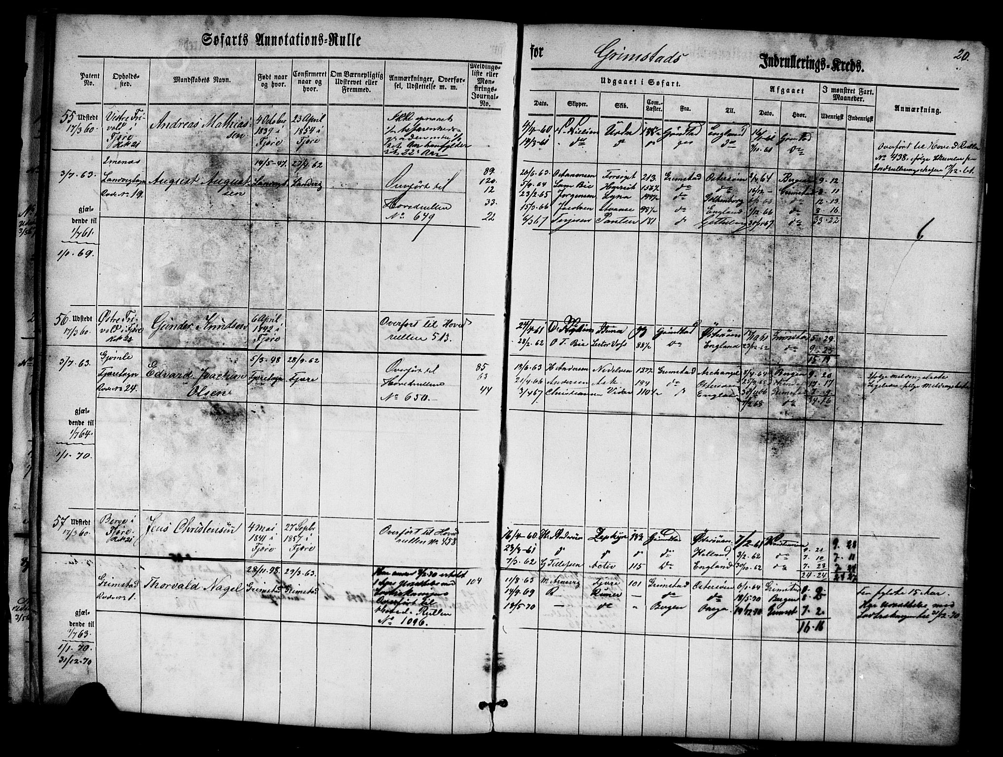 Grimstad mønstringskrets, AV/SAK-2031-0013/F/Fa/L0004: Annotasjonsrulle nr 1-435 med register, V-17, 1860-1867, p. 38