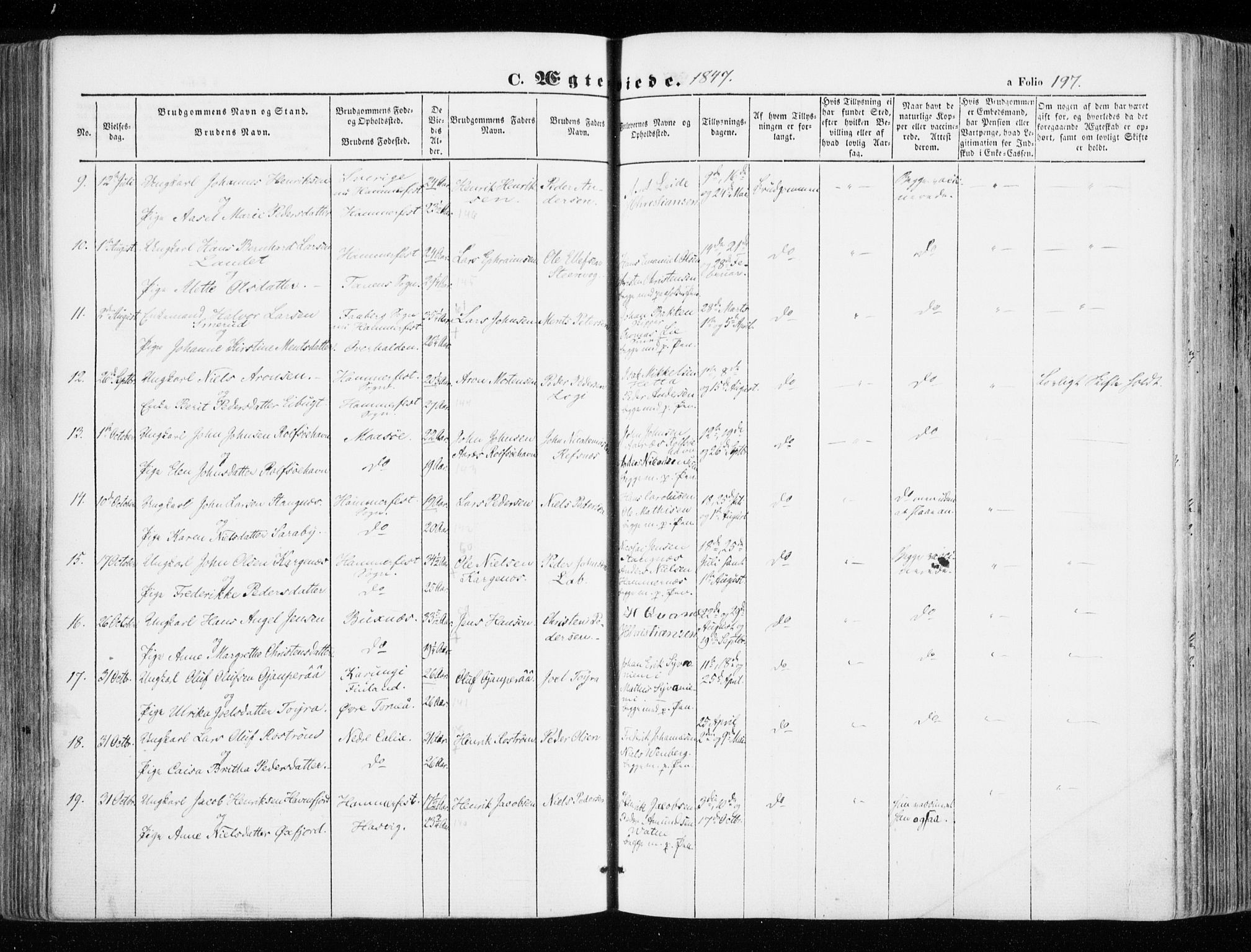 Hammerfest sokneprestkontor, SATØ/S-1347/H/Ha/L0004.kirke: Parish register (official) no. 4, 1843-1856, p. 197