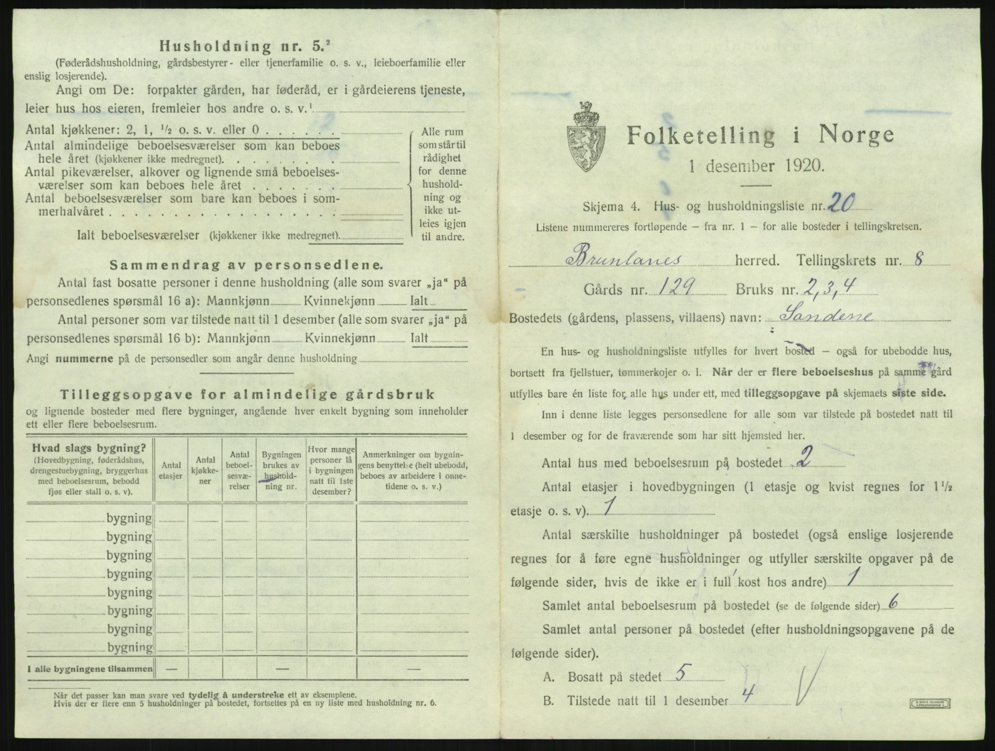 SAKO, 1920 census for Brunlanes, 1920, p. 1071