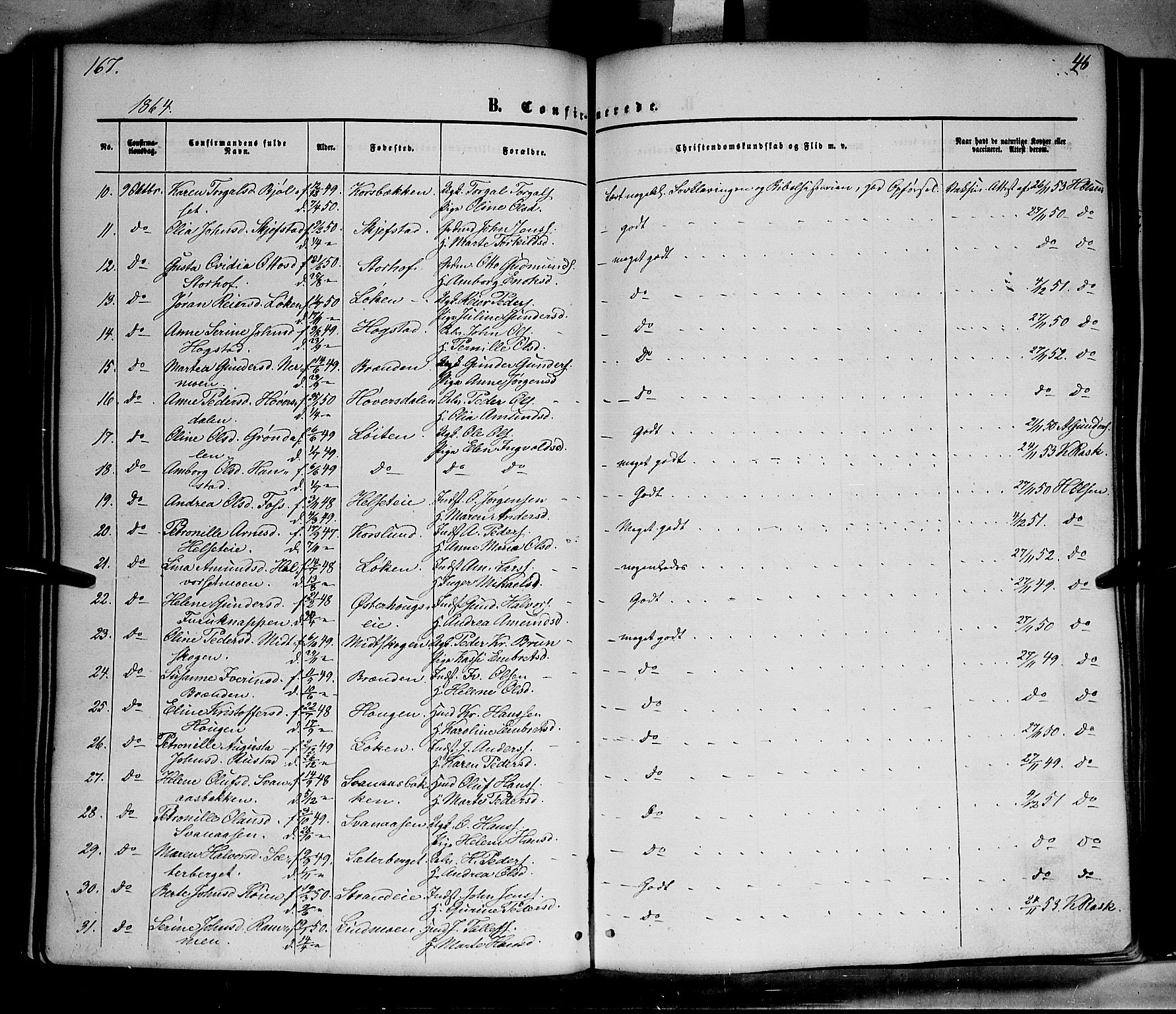 Elverum prestekontor, SAH/PREST-044/H/Ha/Haa/L0010: Parish register (official) no. 10, 1857-1868, p. 167