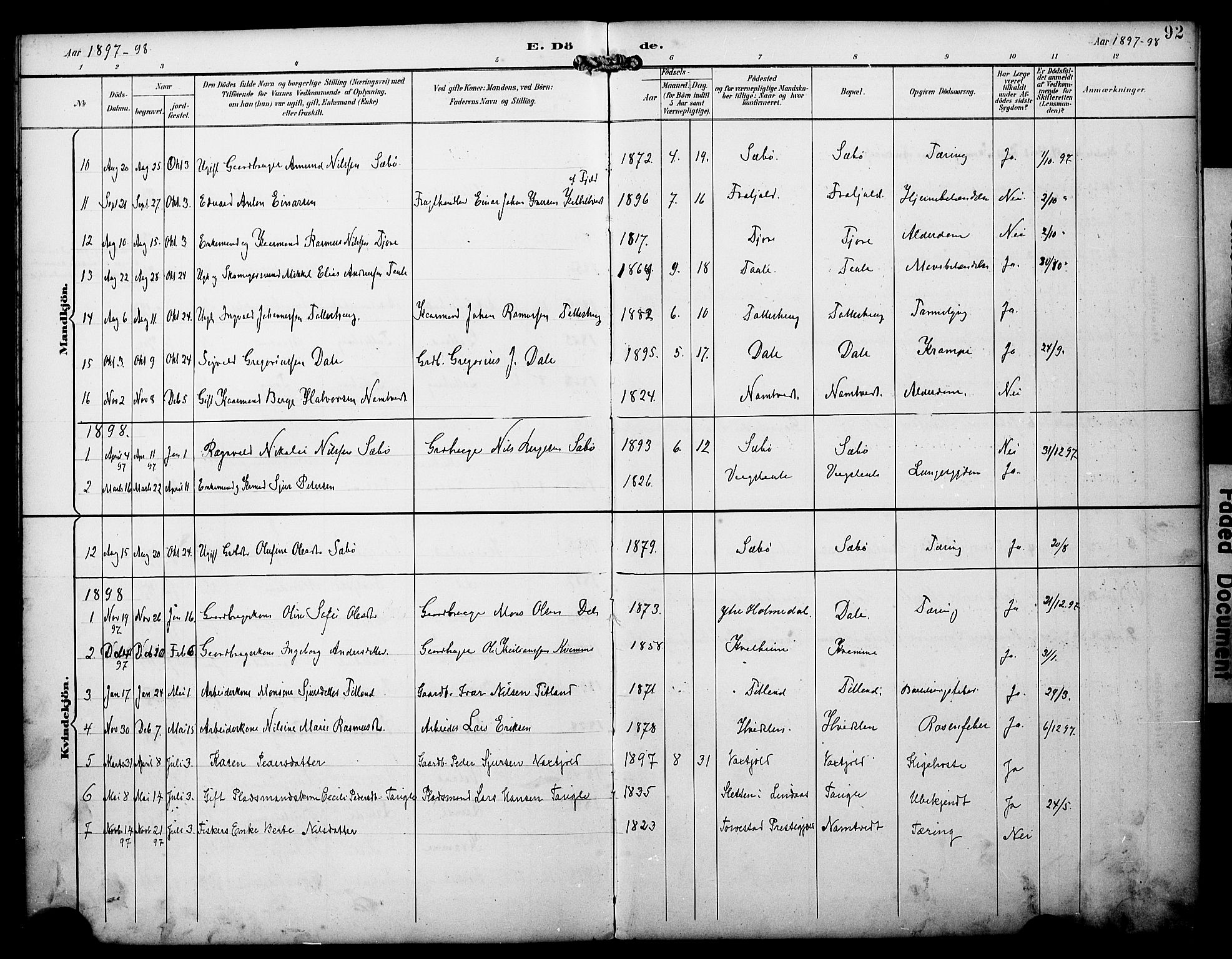 Manger sokneprestembete, AV/SAB-A-76801/H/Haa: Parish register (official) no. D 2, 1894-1908, p. 92