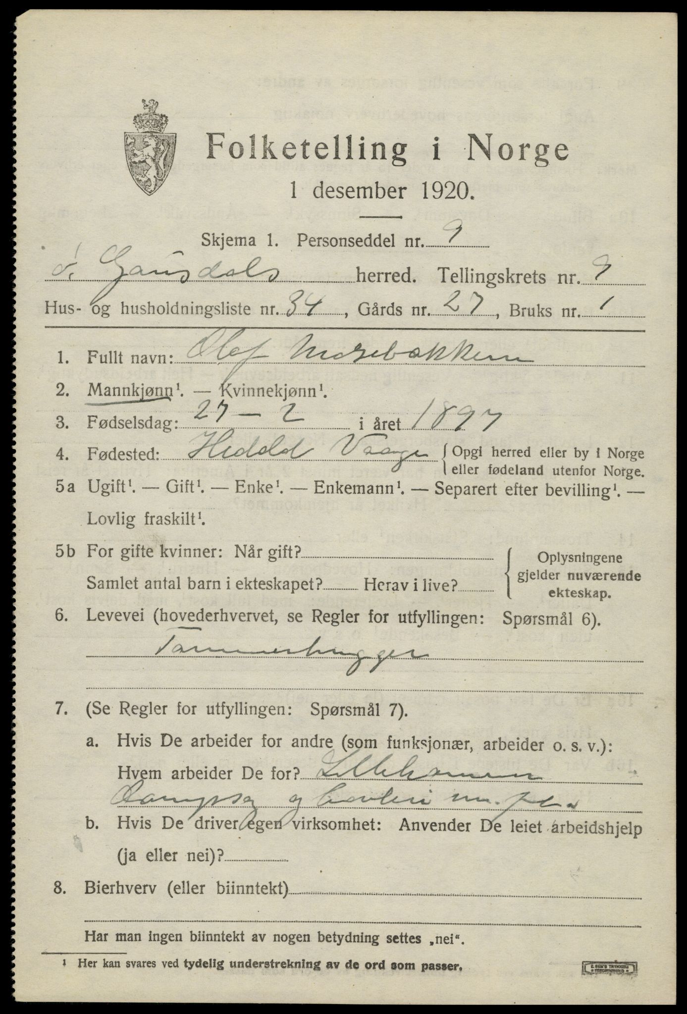 SAH, 1920 census for Østre Gausdal, 1920, p. 5376