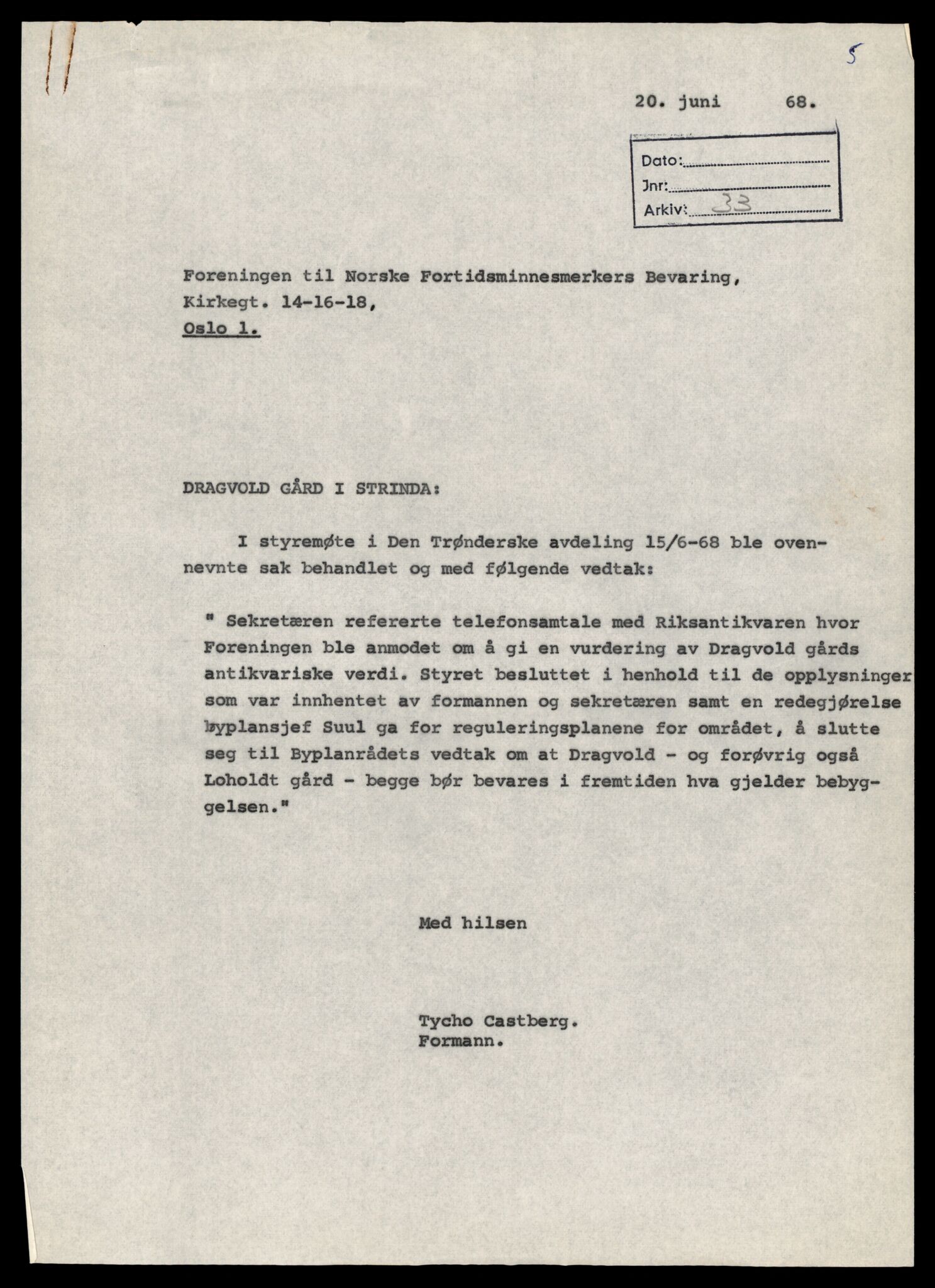 Fortidsminneforeningen, Den trønderske avdeling, AV/SAT-PA-0592/D/Da/L0034: Sakarkiv etter nøkkel, p. 363
