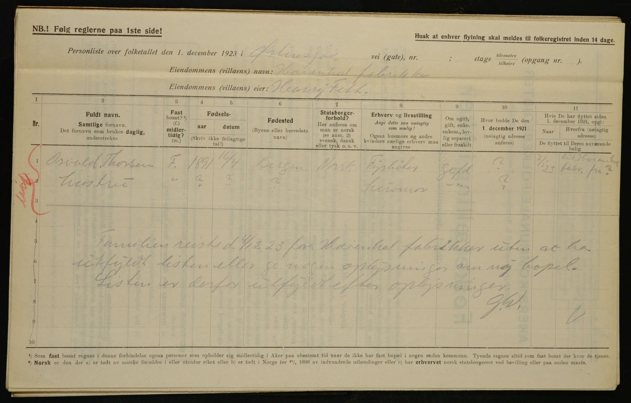 , Municipal Census 1923 for Aker, 1923, p. 36380