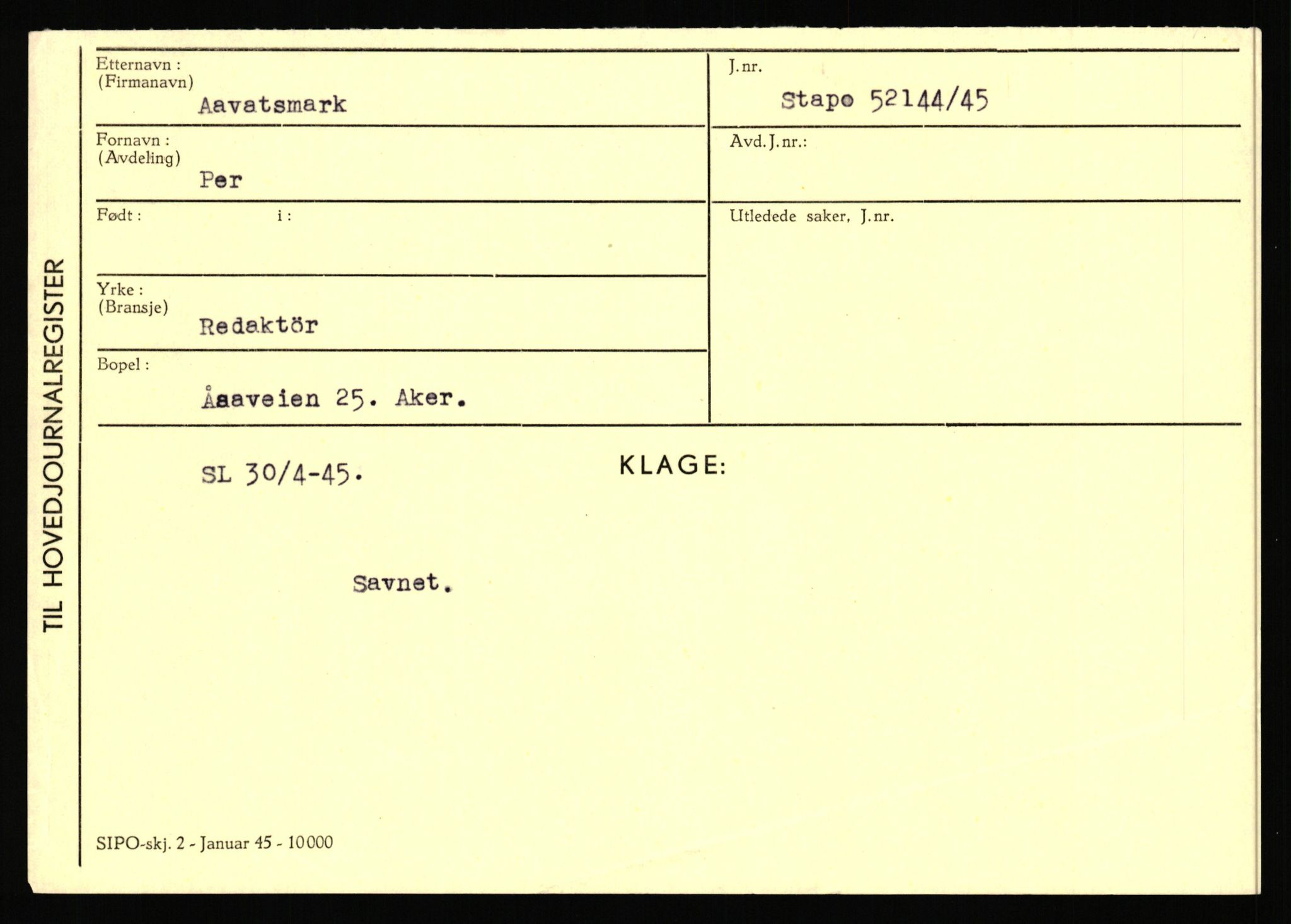 Statspolitiet - Hovedkontoret / Osloavdelingen, AV/RA-S-1329/C/Ca/L0001: Aabakken - Armann, 1943-1945, p. 942