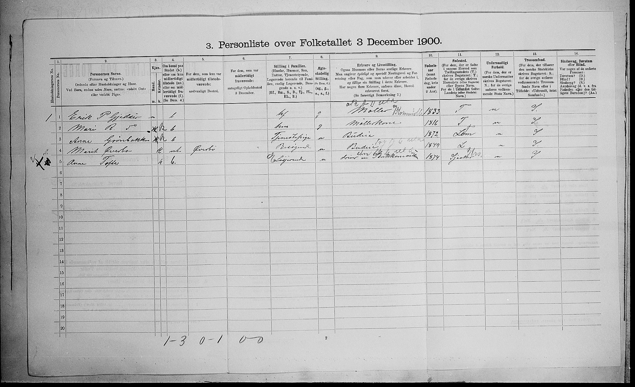 SAH, 1900 census for Lom, 1900, p. 483