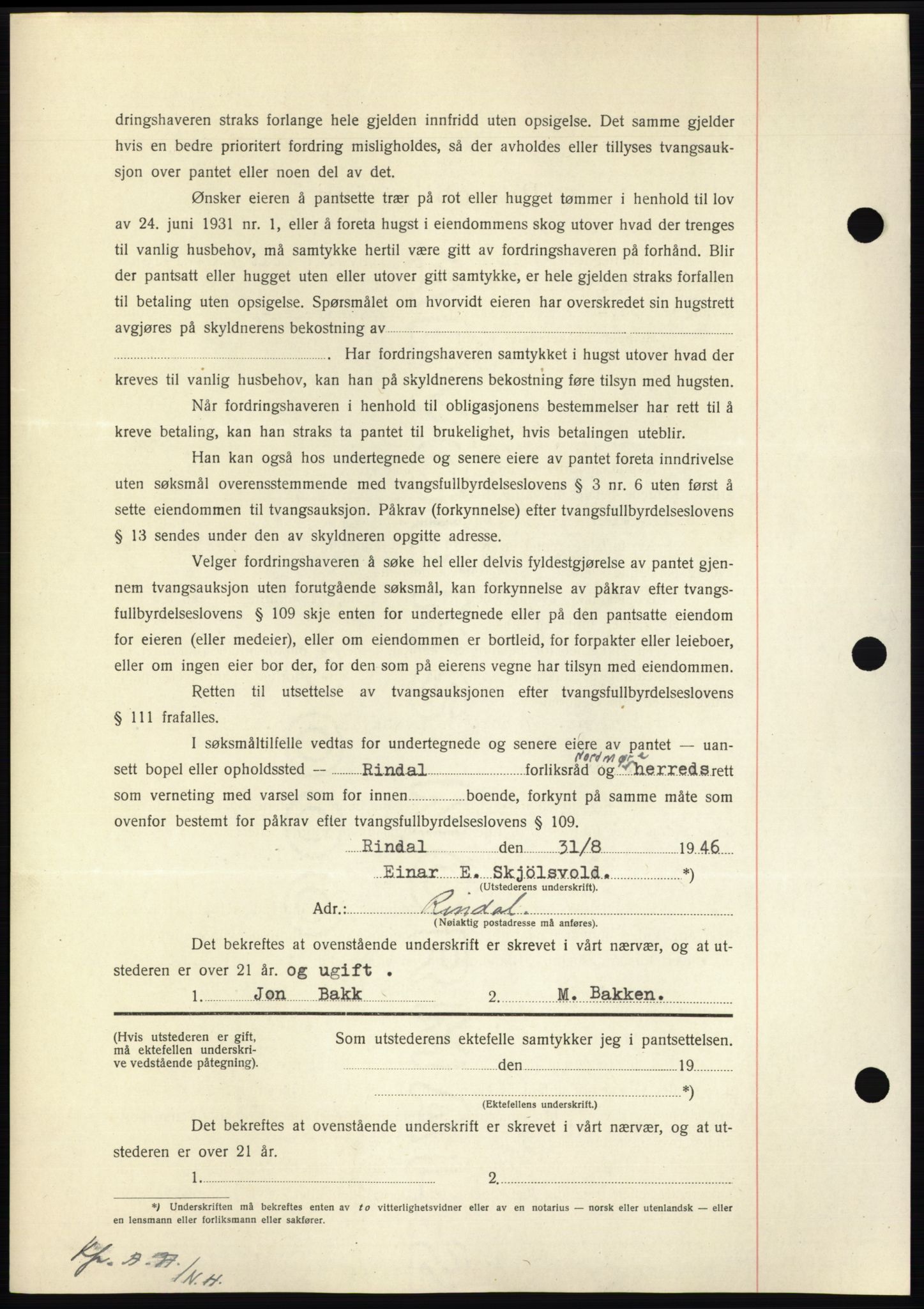 Nordmøre sorenskriveri, AV/SAT-A-4132/1/2/2Ca: Mortgage book no. B94, 1946-1946, Diary no: : 1737/1946