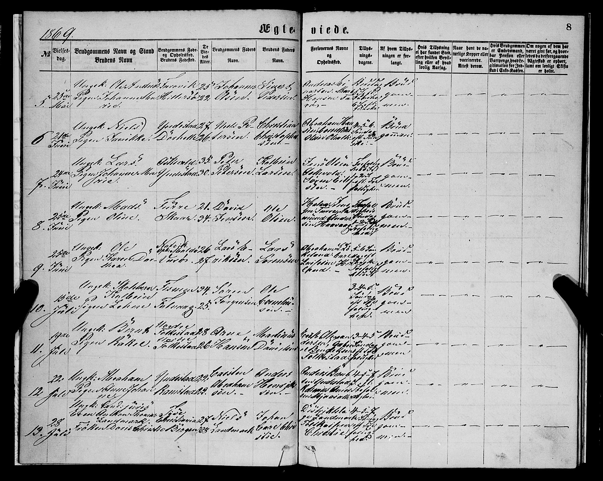 Askvoll sokneprestembete, SAB/A-79501/H/Haa/Haaa/L0014: Parish register (official) no. A 14, 1868-1878, p. 8