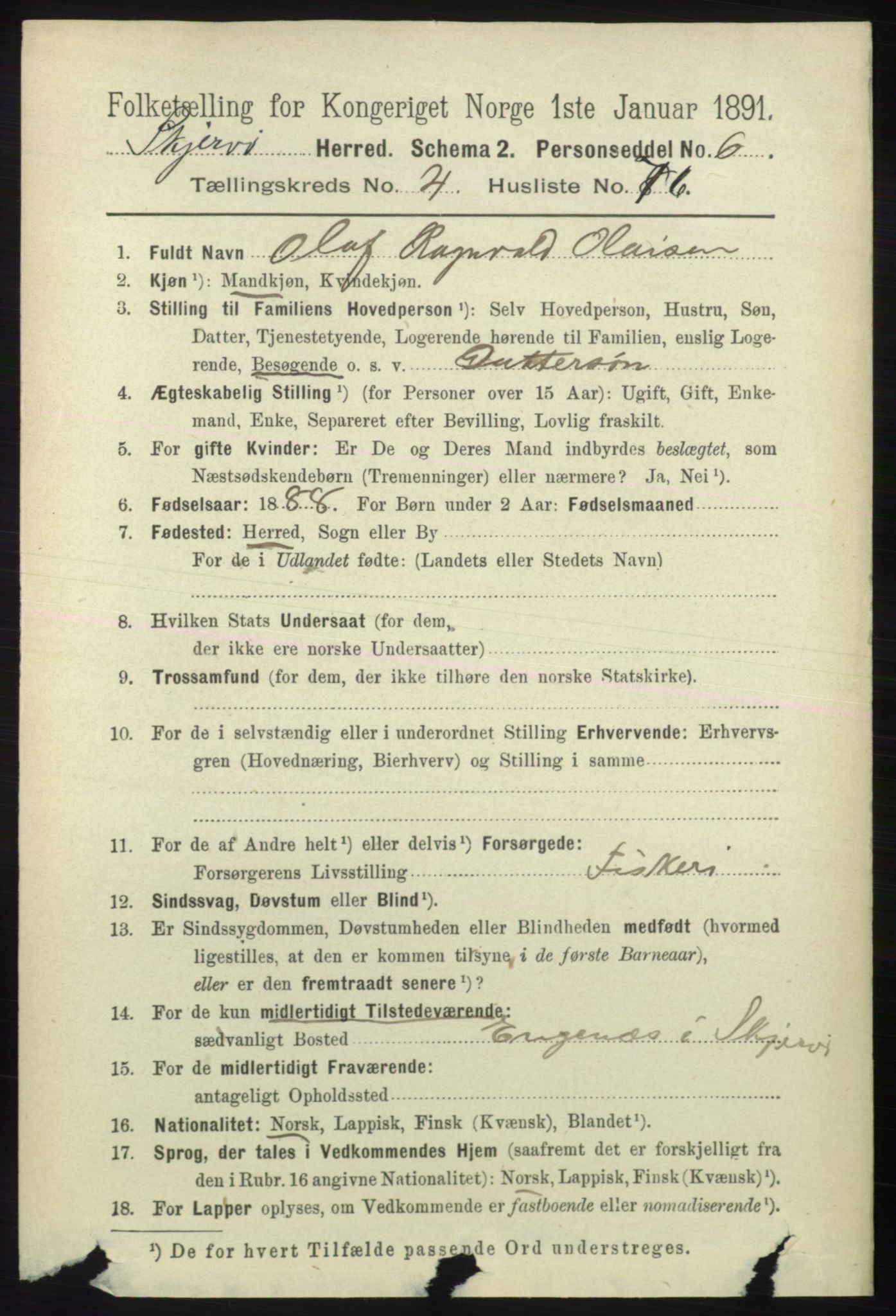 RA, 1891 census for 1941 Skjervøy, 1891, p. 2870