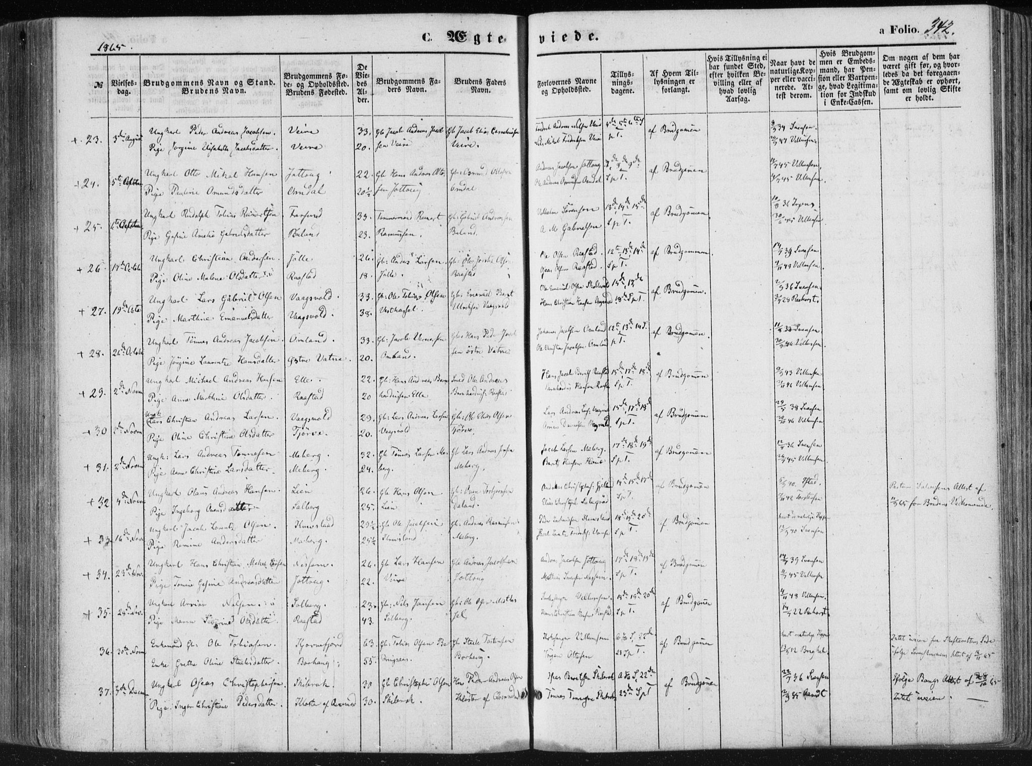 Lista sokneprestkontor, AV/SAK-1111-0027/F/Fa/L0011: Parish register (official) no. A 11, 1861-1878, p. 342