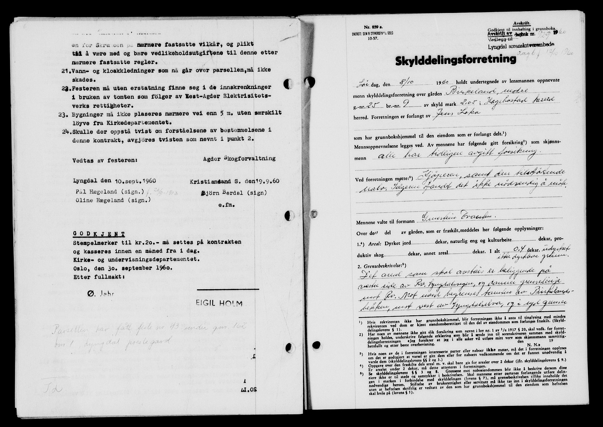 Lyngdal sorenskriveri, AV/SAK-1221-0004/G/Gb/L0680: Mortgage book no. A XXVI, 1960-1960, Diary no: : 929/1960