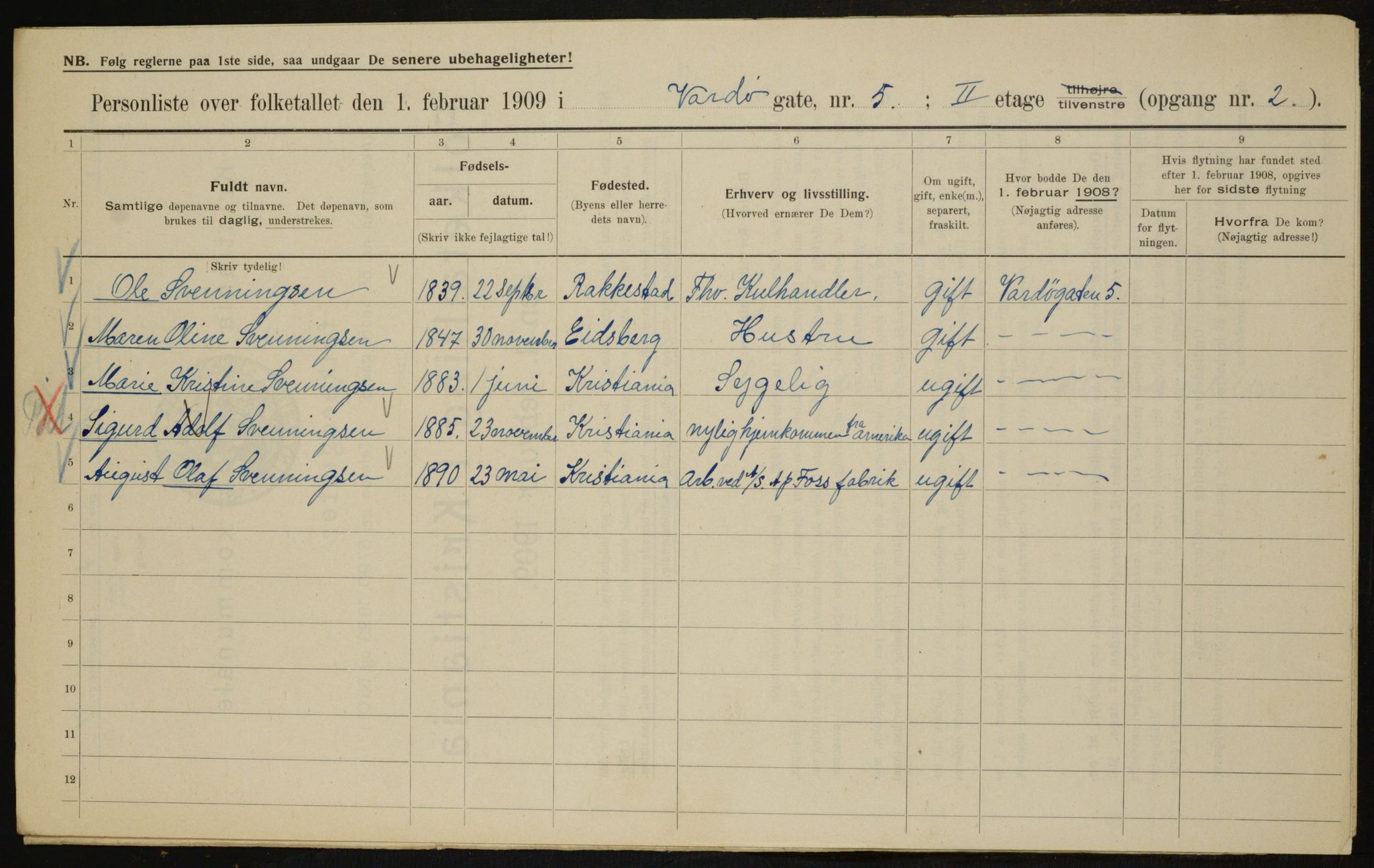 OBA, Municipal Census 1909 for Kristiania, 1909, p. 110605