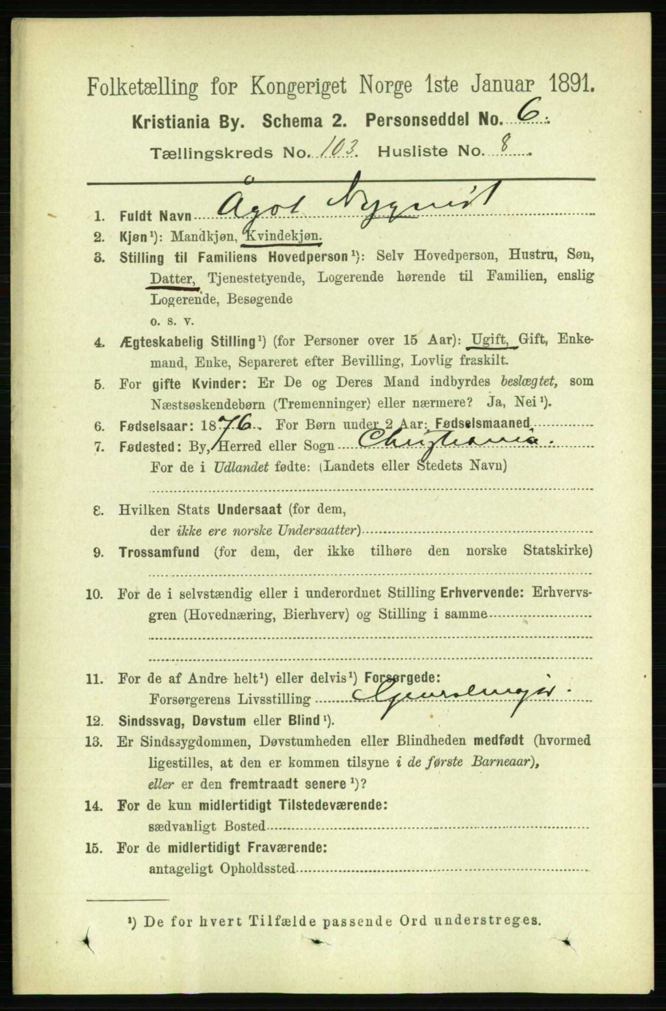 RA, 1891 census for 0301 Kristiania, 1891, p. 51520