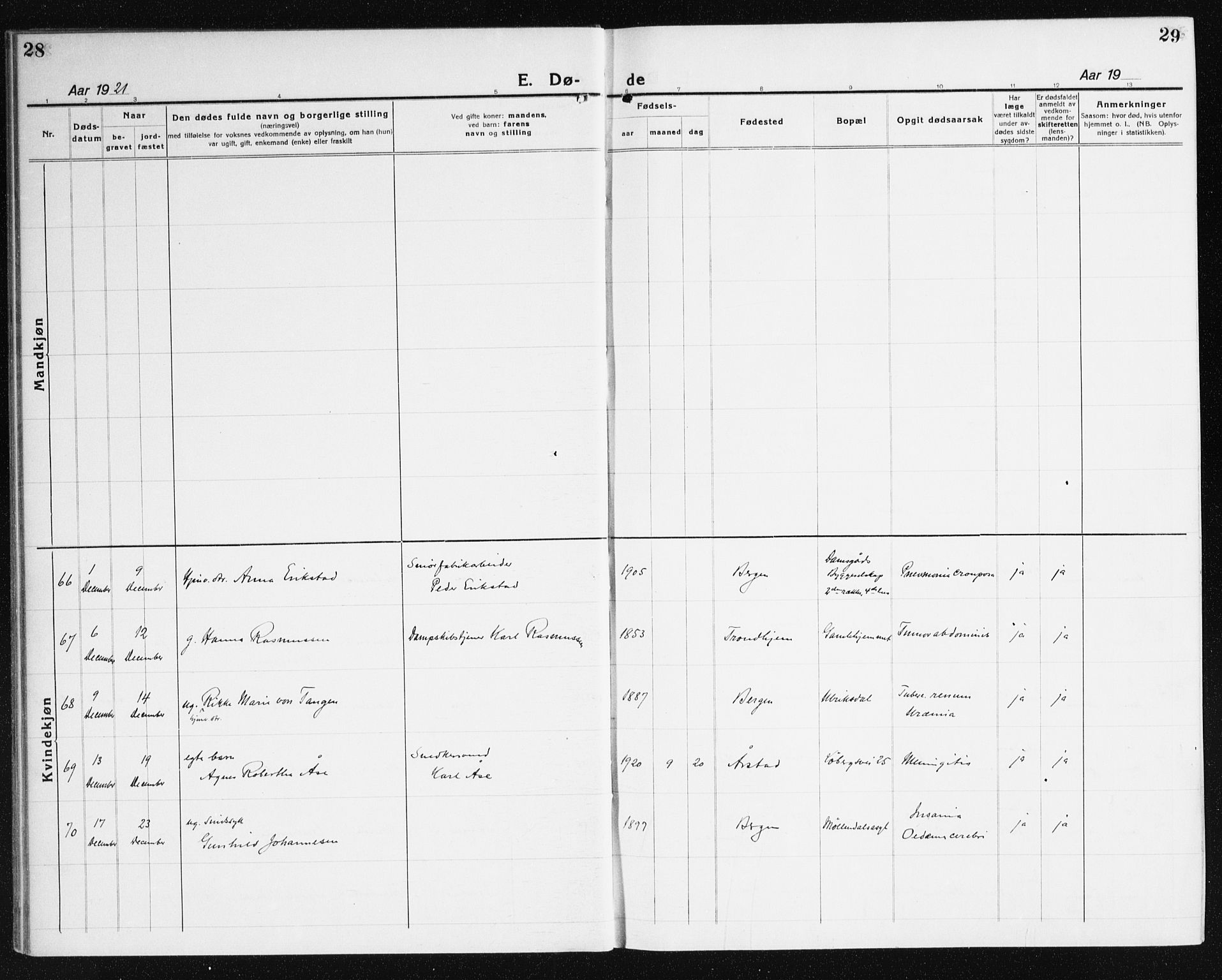 Årstad Sokneprestembete, AV/SAB-A-79301/H/Haa/L0010: Parish register (official) no. E 1, 1921-1940, p. 28-29