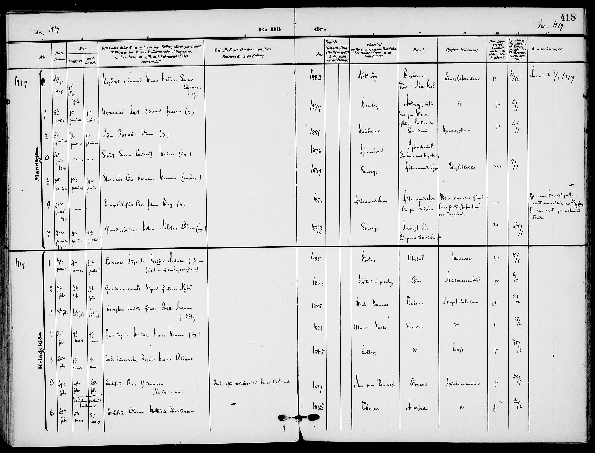 Nøtterøy kirkebøker, SAKO/A-354/F/Fa/L0010: Parish register (official) no. I 10, 1908-1919, p. 418