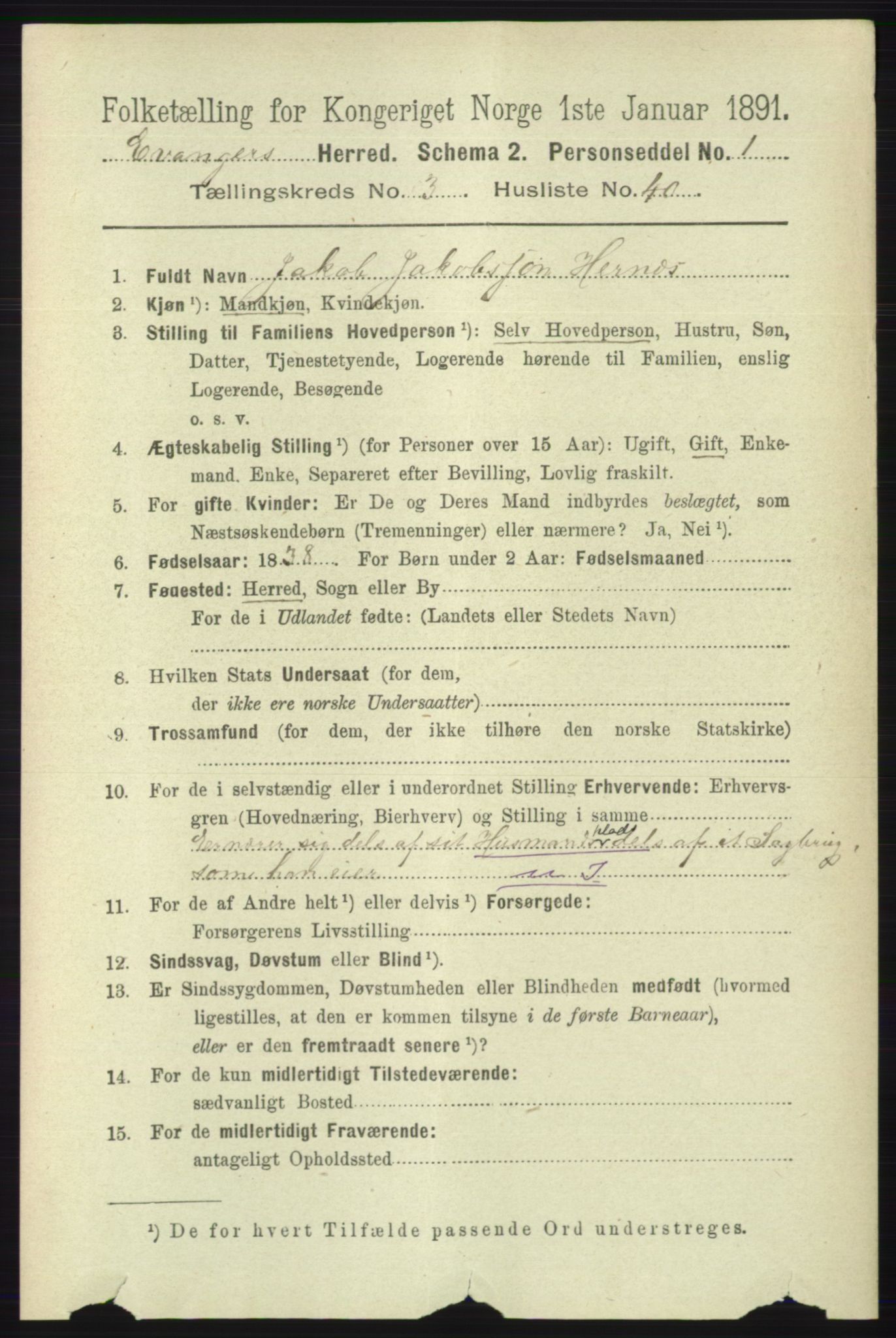 RA, 1891 census for 1237 Evanger, 1891, p. 1093