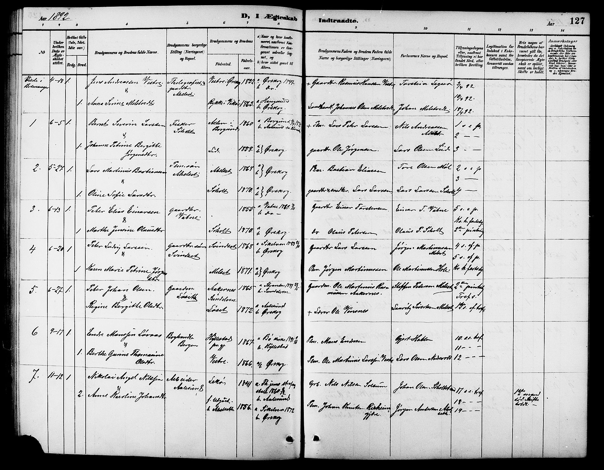 Ministerialprotokoller, klokkerbøker og fødselsregistre - Møre og Romsdal, AV/SAT-A-1454/522/L0327: Parish register (copy) no. 522C06, 1890-1915, p. 127