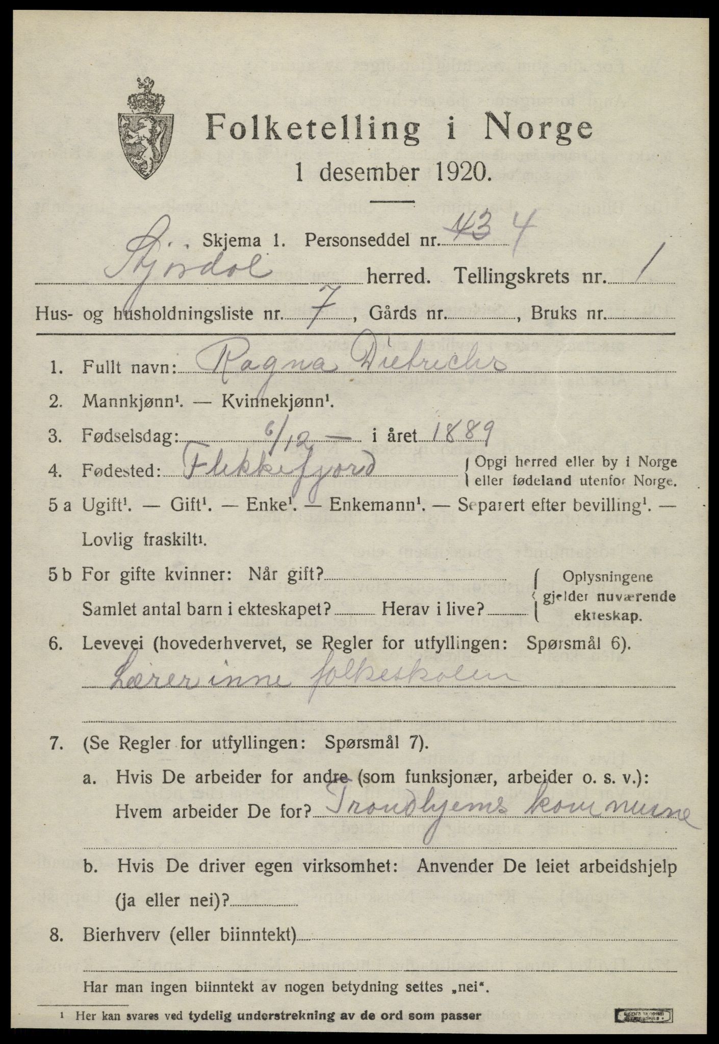 SAT, 1920 census for Stjørdal, 1920, p. 1370