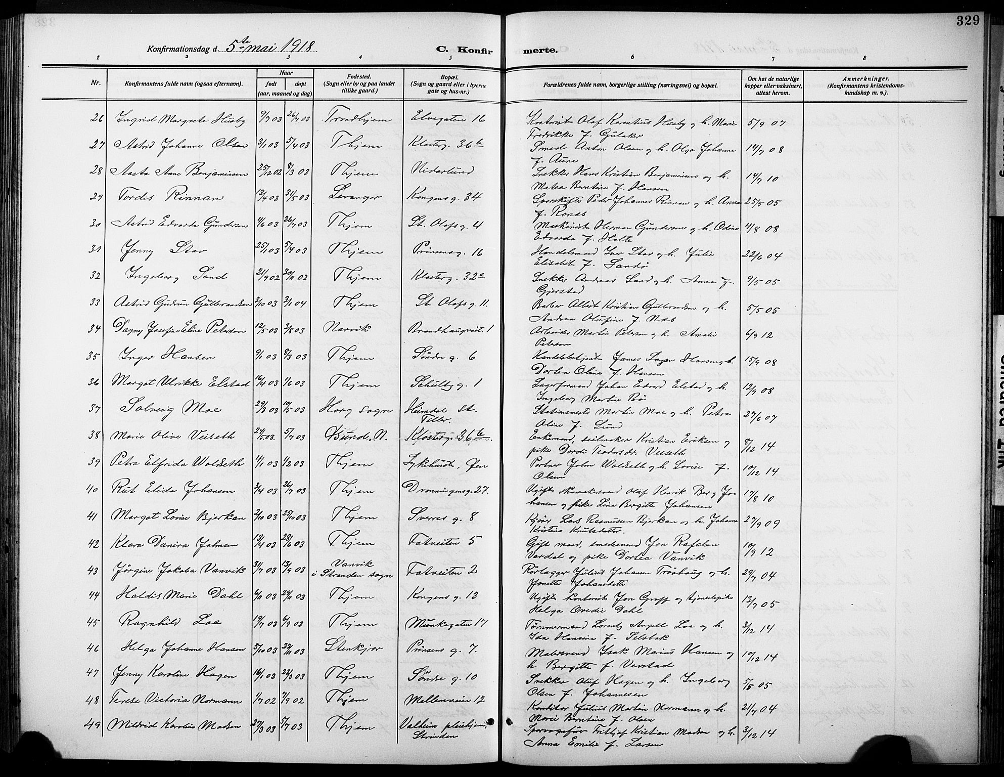 Ministerialprotokoller, klokkerbøker og fødselsregistre - Sør-Trøndelag, SAT/A-1456/601/L0096: Parish register (copy) no. 601C14, 1911-1931, p. 329