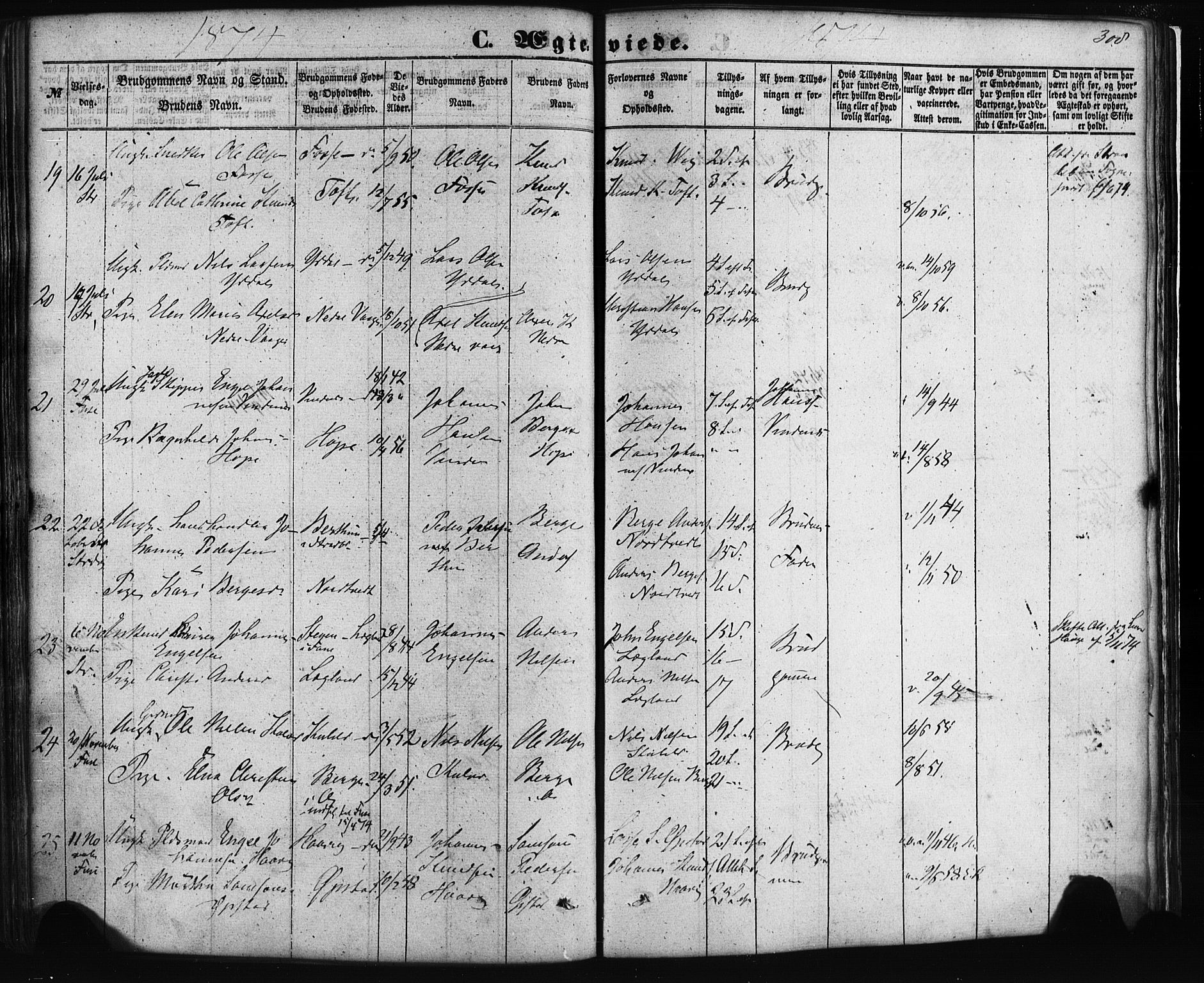 Fusa sokneprestembete, AV/SAB-A-75401/H/Haa: Parish register (official) no. A 1I, 1855-1879, p. 308