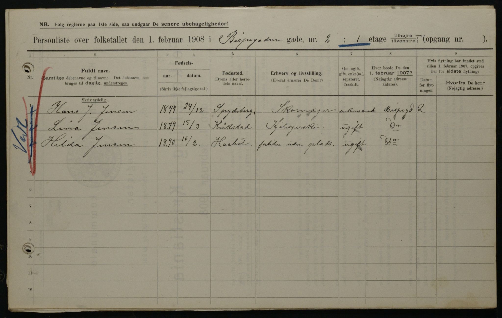 OBA, Municipal Census 1908 for Kristiania, 1908, p. 5255