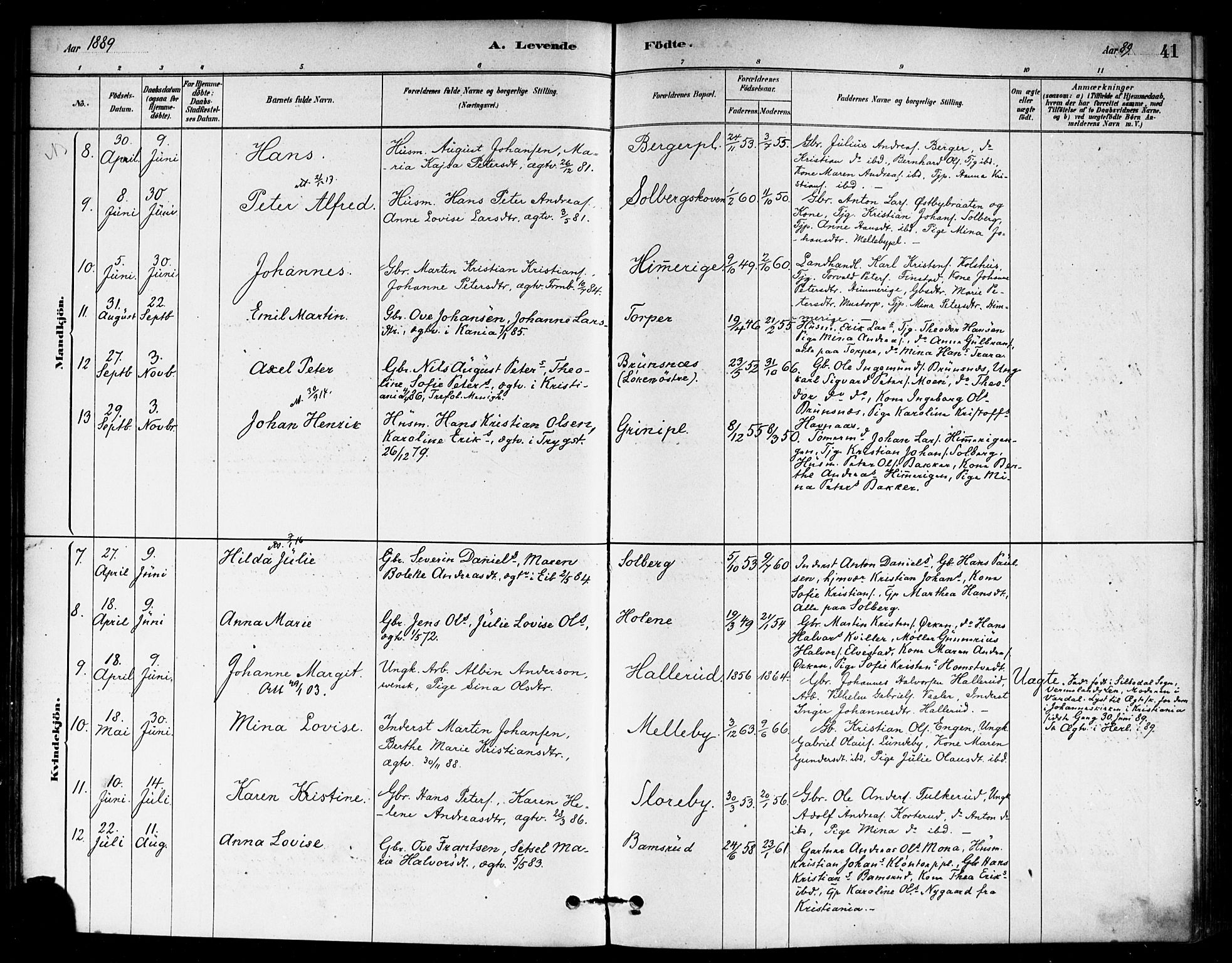 Eidsberg prestekontor Kirkebøker, SAO/A-10905/F/Fb/L0001: Parish register (official) no. II 1, 1879-1900, p. 41
