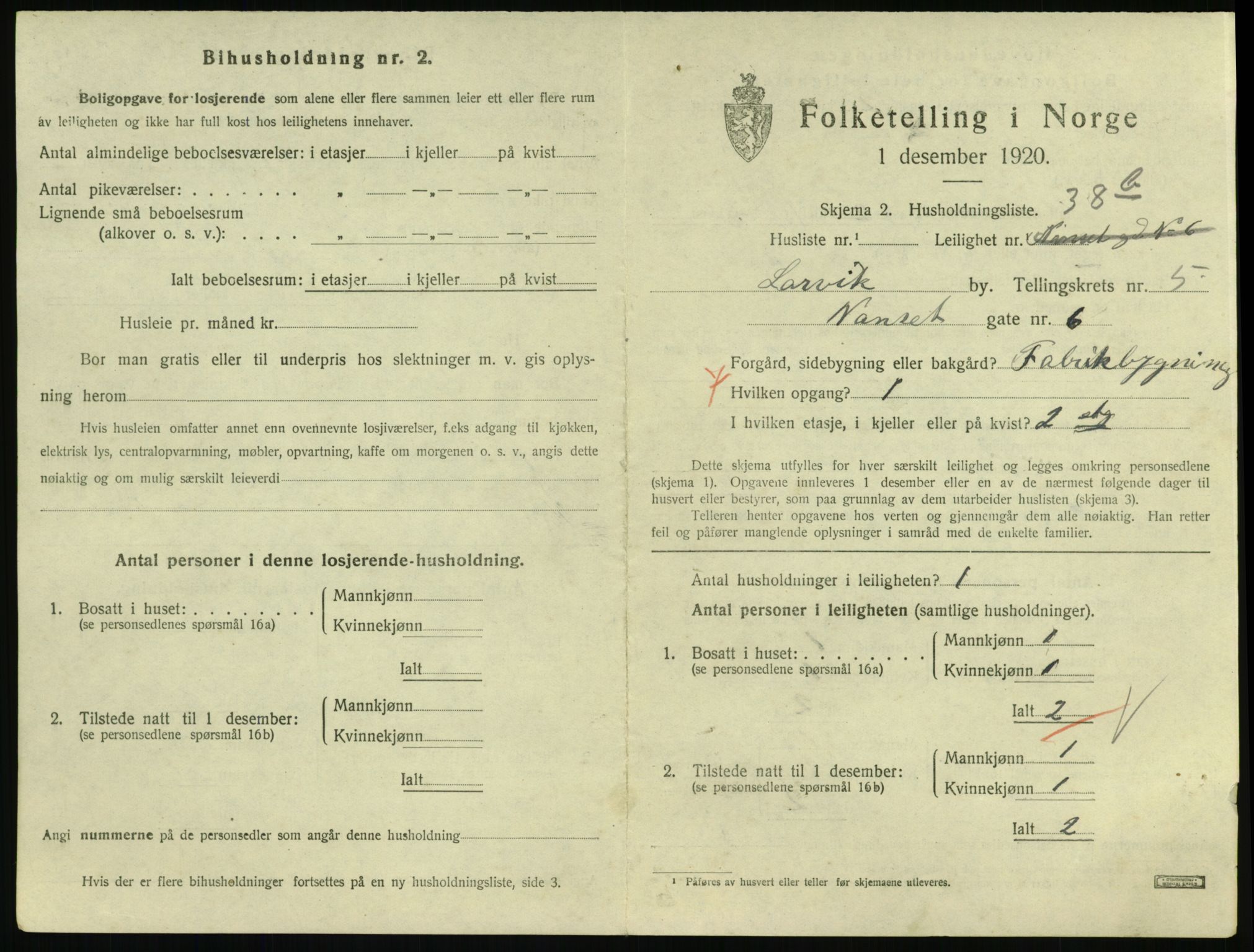 SAKO, 1920 census for Larvik, 1920, p. 5334