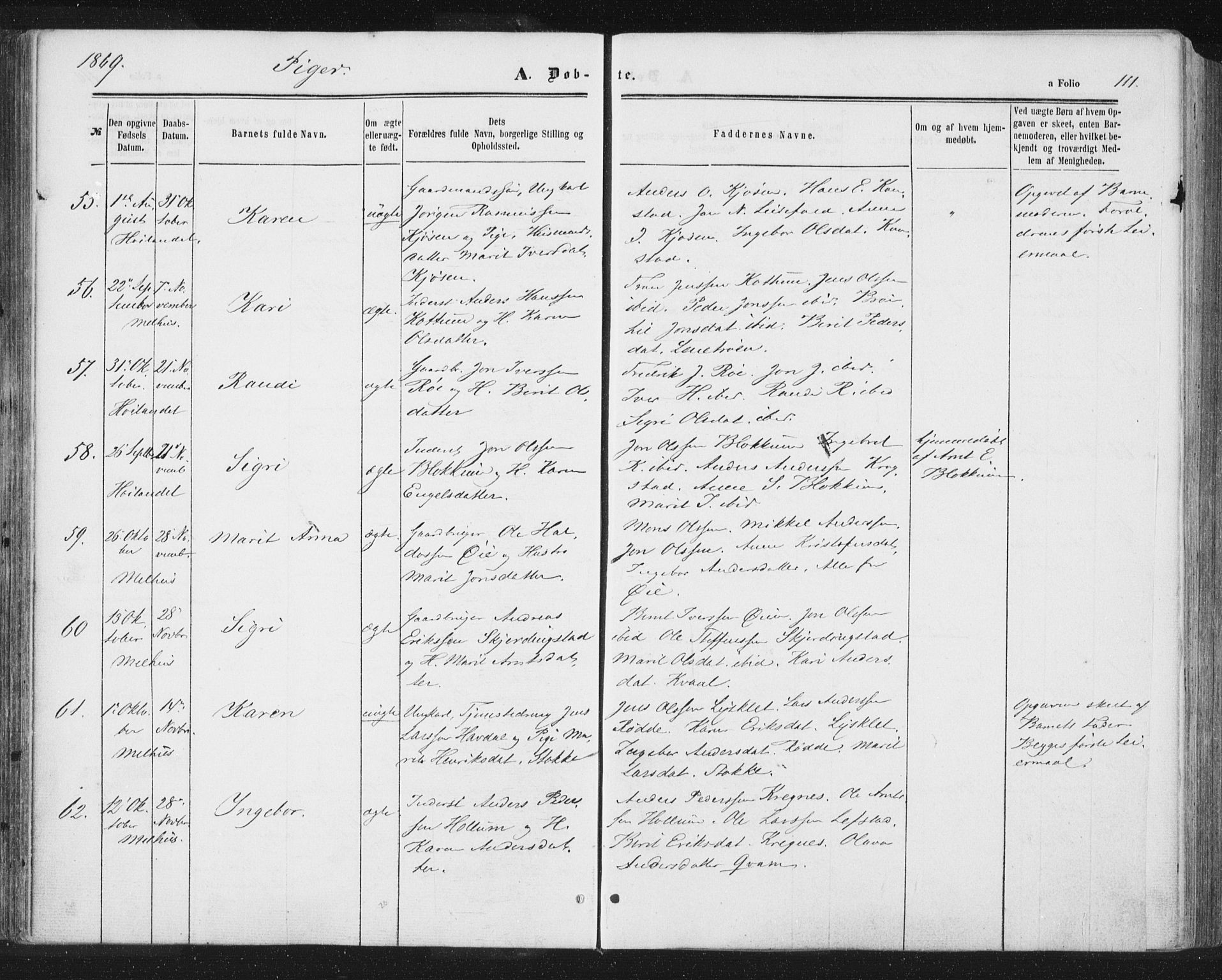 Ministerialprotokoller, klokkerbøker og fødselsregistre - Sør-Trøndelag, SAT/A-1456/691/L1077: Parish register (official) no. 691A09, 1862-1873, p. 111