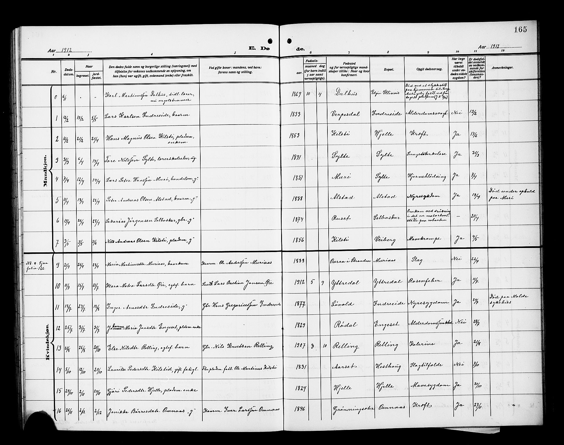 Ministerialprotokoller, klokkerbøker og fødselsregistre - Møre og Romsdal, SAT/A-1454/519/L0265: Parish register (copy) no. 519C06, 1911-1921, p. 165