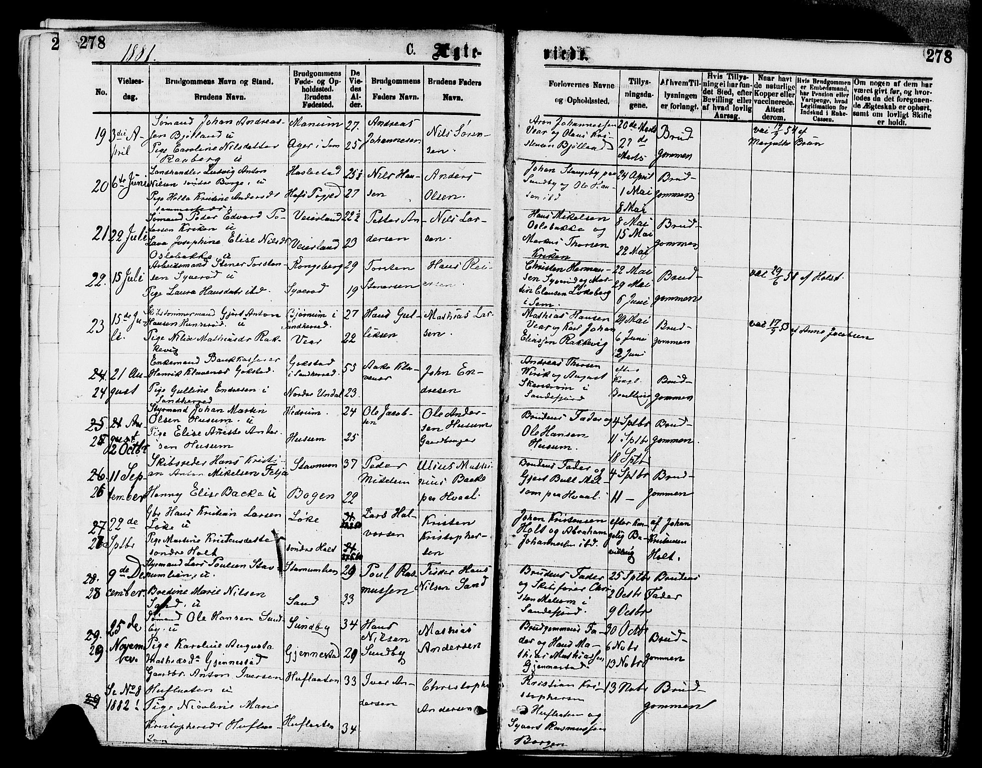 Stokke kirkebøker, AV/SAKO-A-320/F/Fa/L0009: Parish register (official) no. I 9, 1872-1883, p. 278