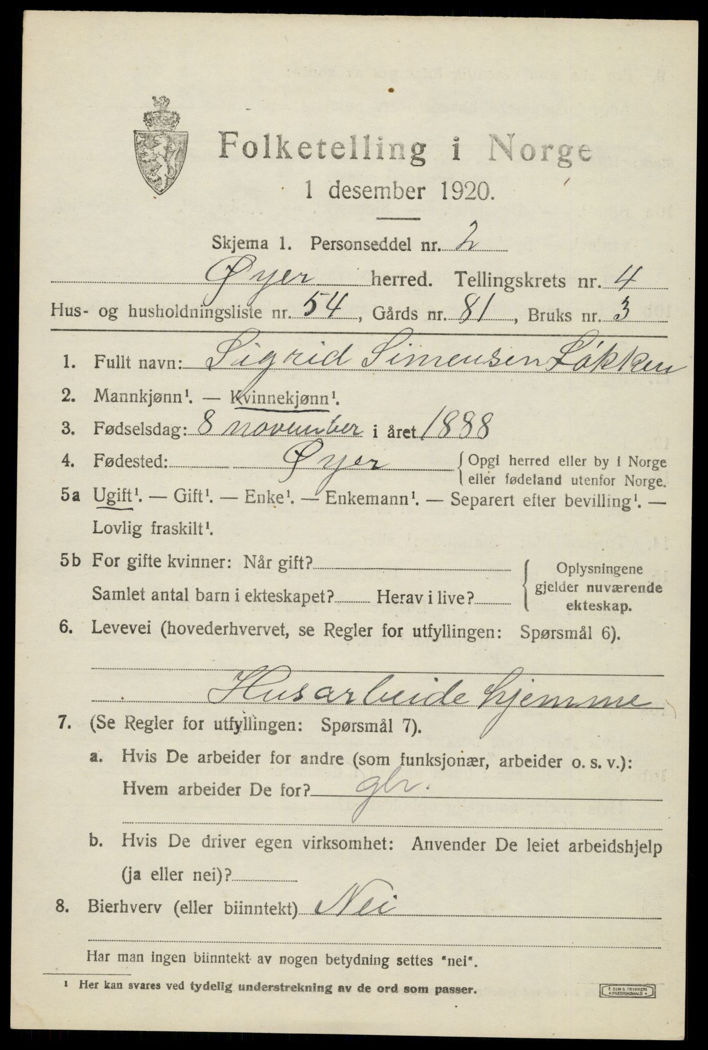 SAH, 1920 census for Øyer, 1920, p. 4447