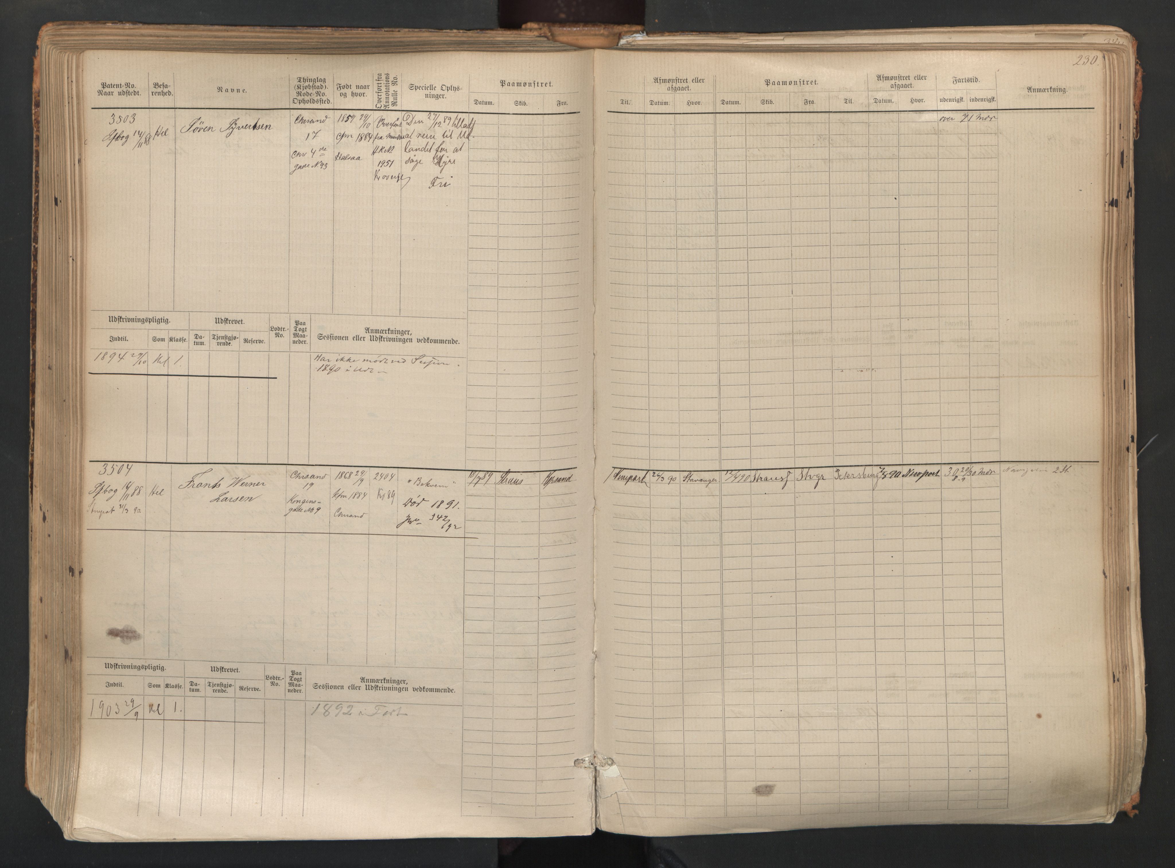 Kristiansand mønstringskrets, SAK/2031-0015/F/Fb/L0007: Hovedrulle nr 3049-3810, I-14, 1883-1940, p. 232