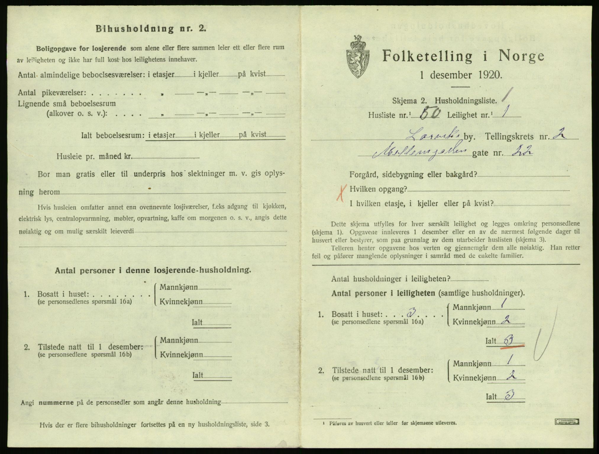 SAKO, 1920 census for Larvik, 1920, p. 3598