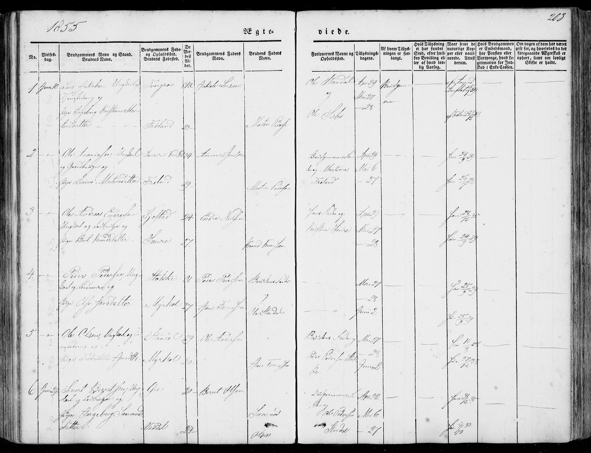 Ministerialprotokoller, klokkerbøker og fødselsregistre - Møre og Romsdal, AV/SAT-A-1454/515/L0209: Parish register (official) no. 515A05, 1847-1868, p. 203