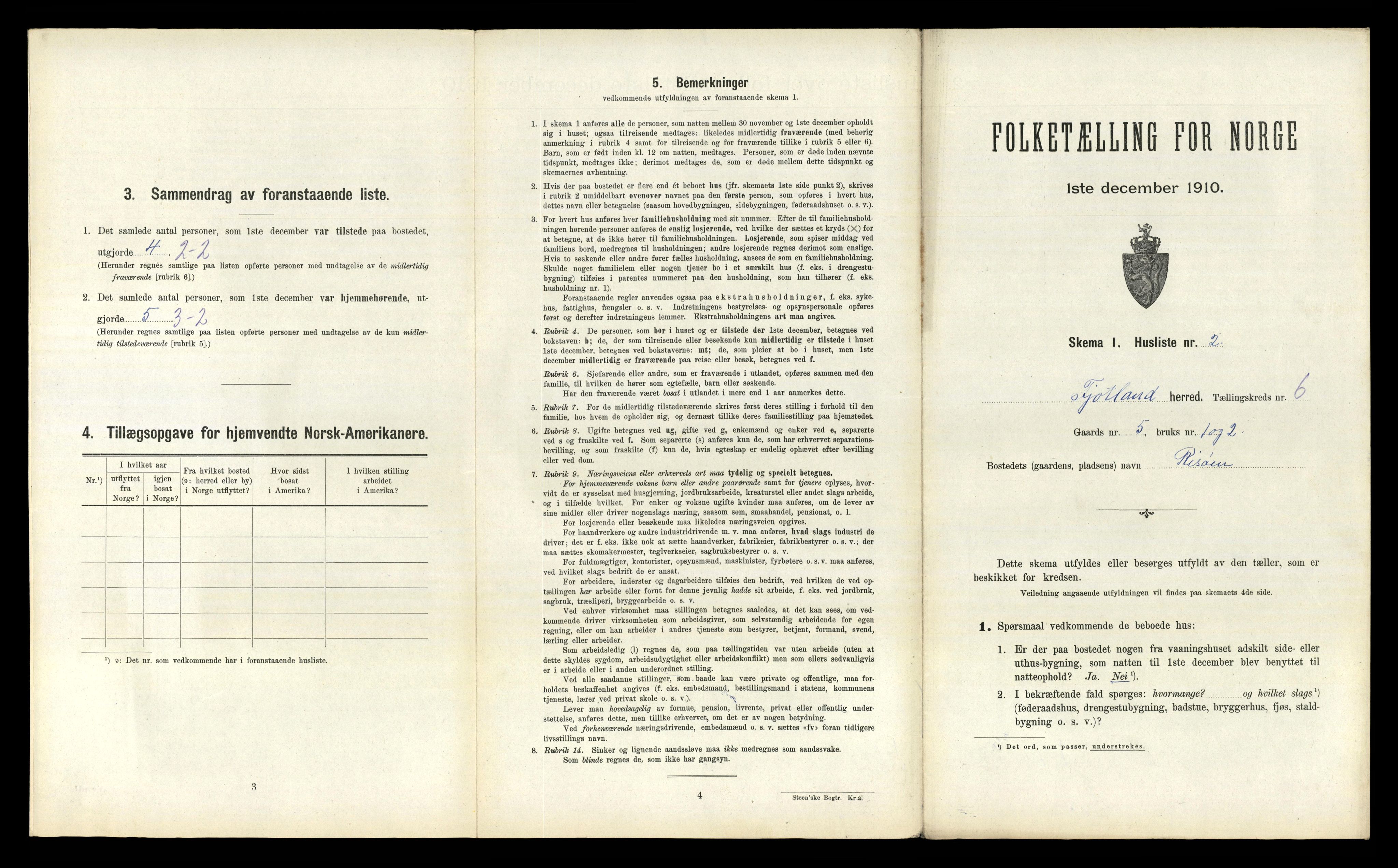 RA, 1910 census for Fjotland, 1910, p. 246