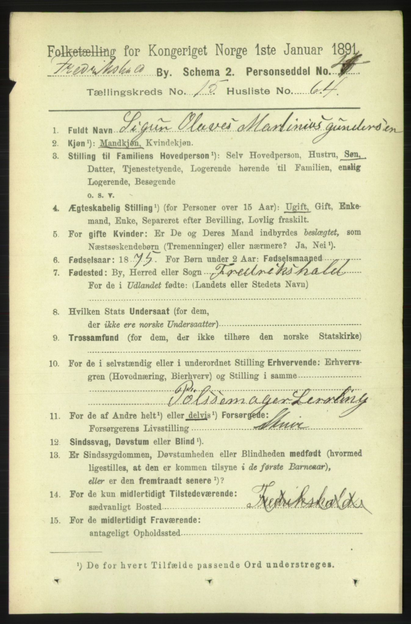 RA, 1891 census for 0101 Fredrikshald, 1891, p. 10183