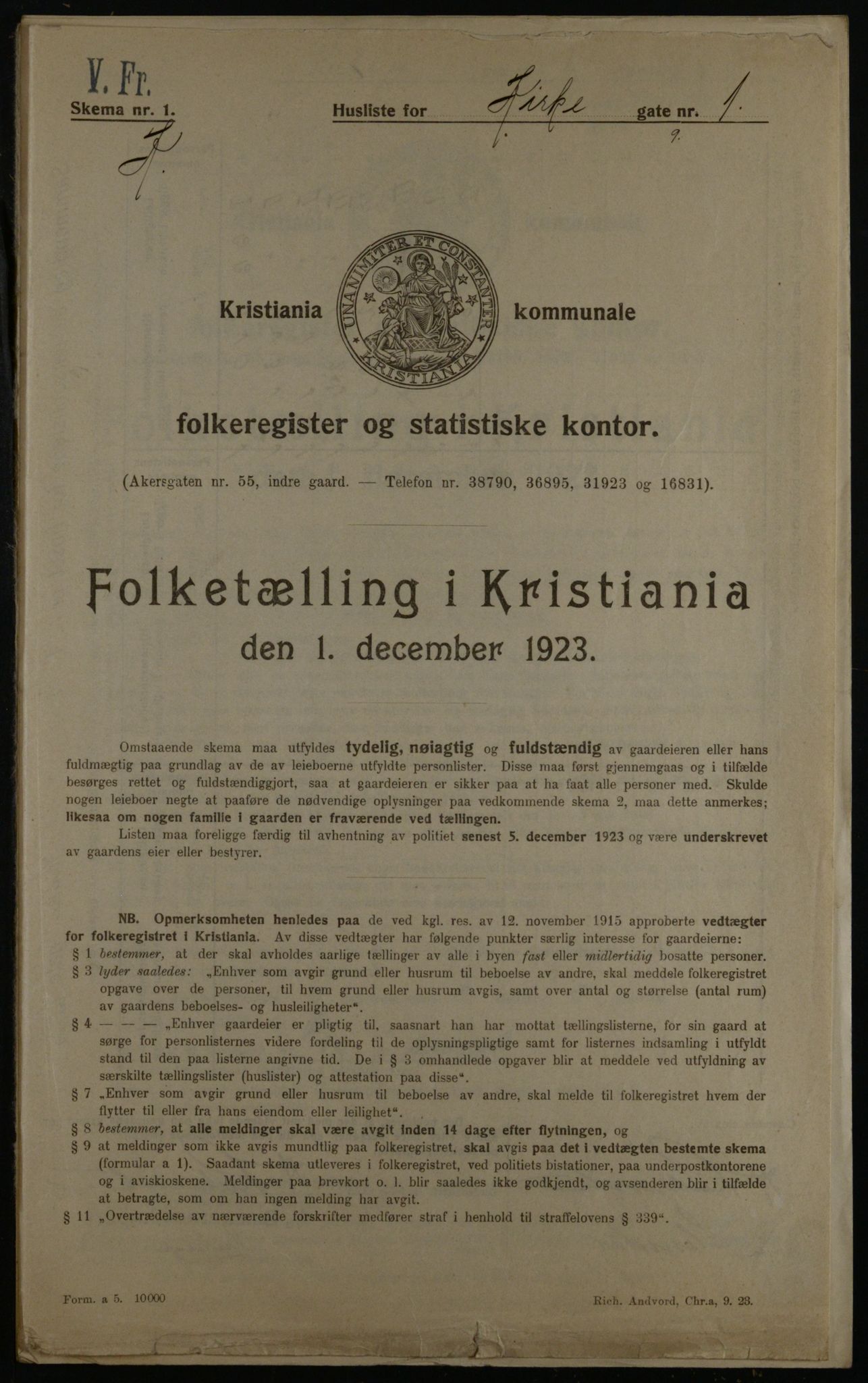 OBA, Municipal Census 1923 for Kristiania, 1923, p. 55513