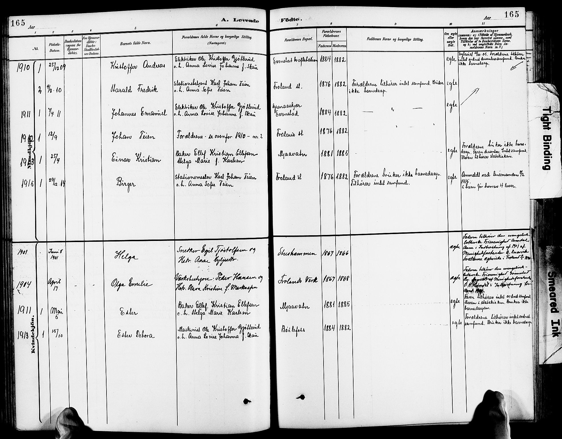 Froland sokneprestkontor, SAK/1111-0013/F/Fb/L0010: Parish register (copy) no. B 10, 1893-1920, p. 165