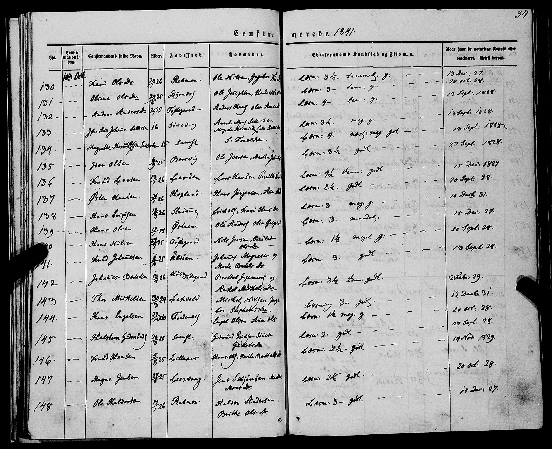 Lindås Sokneprestembete, AV/SAB-A-76701/H/Haa/Haaa/L0012: Parish register (official) no. A 12, 1836-1848, p. 34